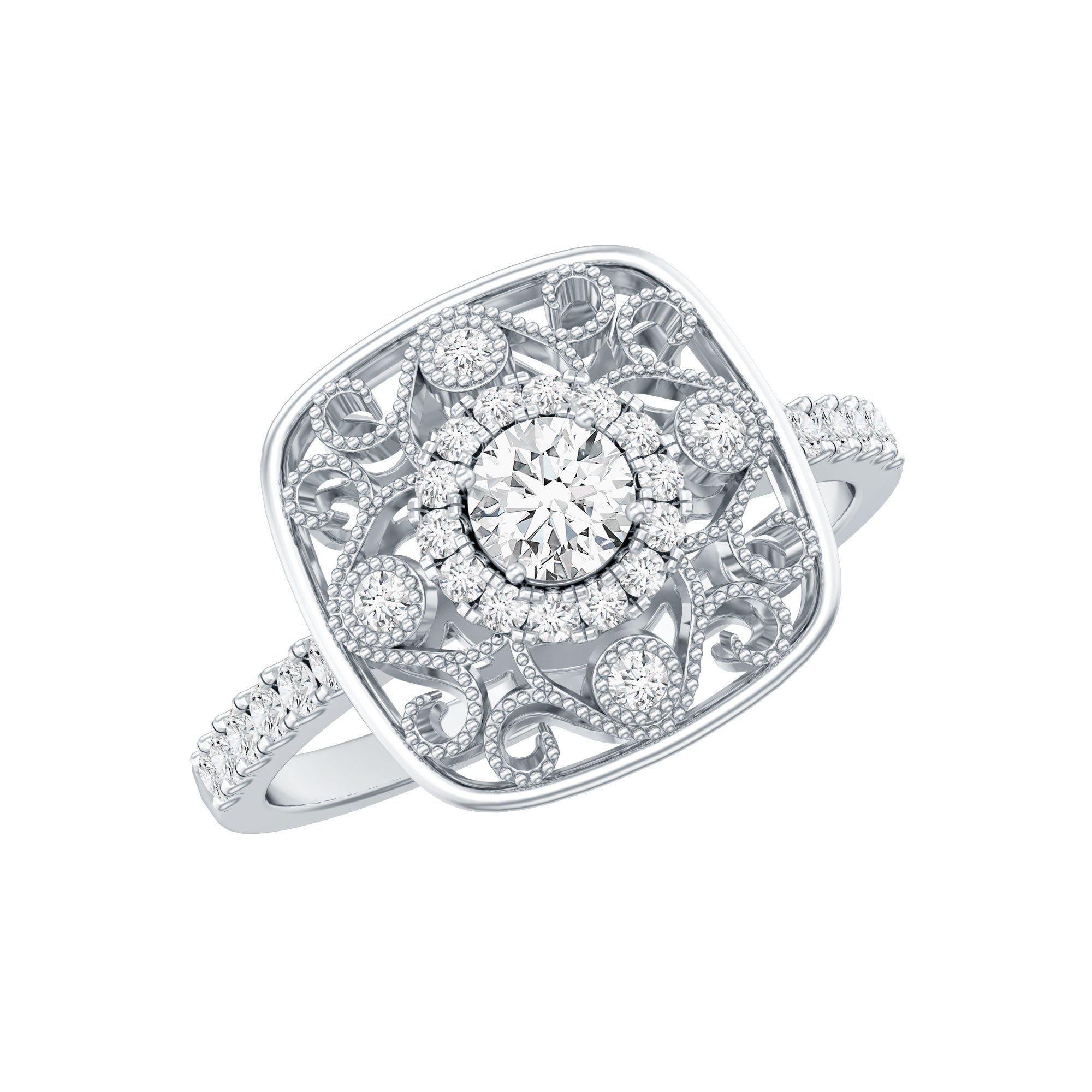 Moissanite Statement Engagement Ring with Milgrain Detailing D-VS1 - Rosec Jewels