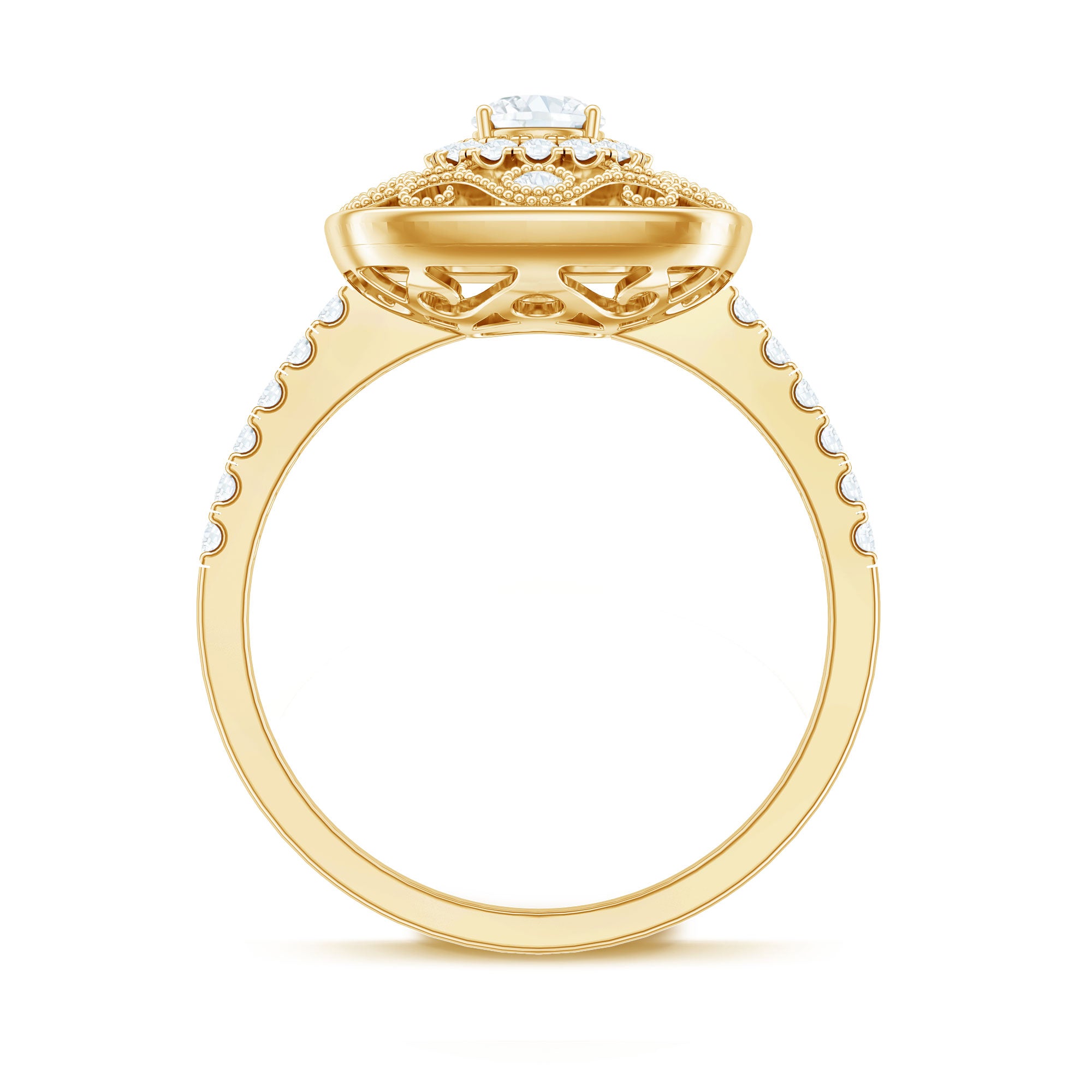 Moissanite Statement Engagement Ring with Milgrain Detailing D-VS1 - Rosec Jewels
