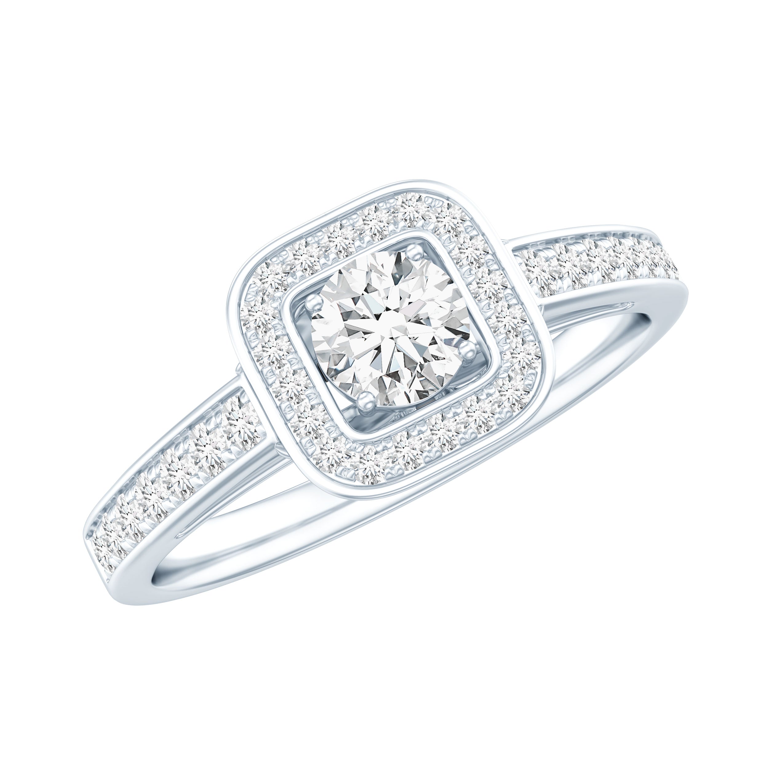 Moissanite Round Halo Engagement Ring with Certificate D-VS1 - Rosec Jewels