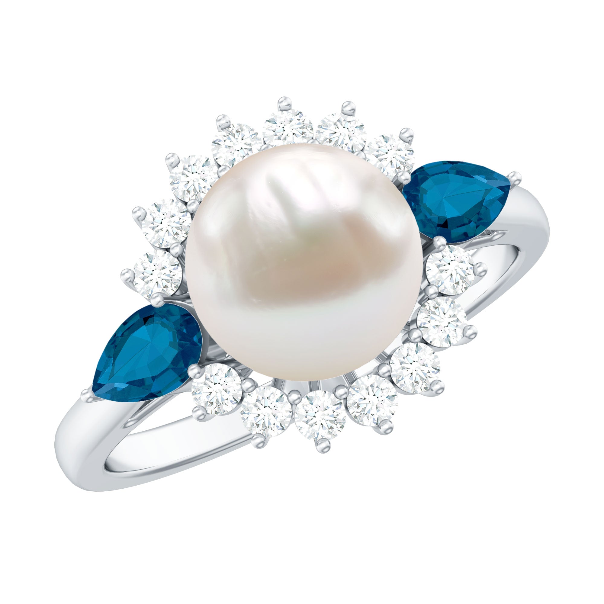 Handpicked Pearl Art Deco Engagement Ring with Topaz and Moissanite
