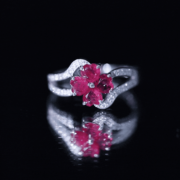 Real Ruby Flower Engagement Ring with Diamond Split Shank AAA - Rosec Jewels