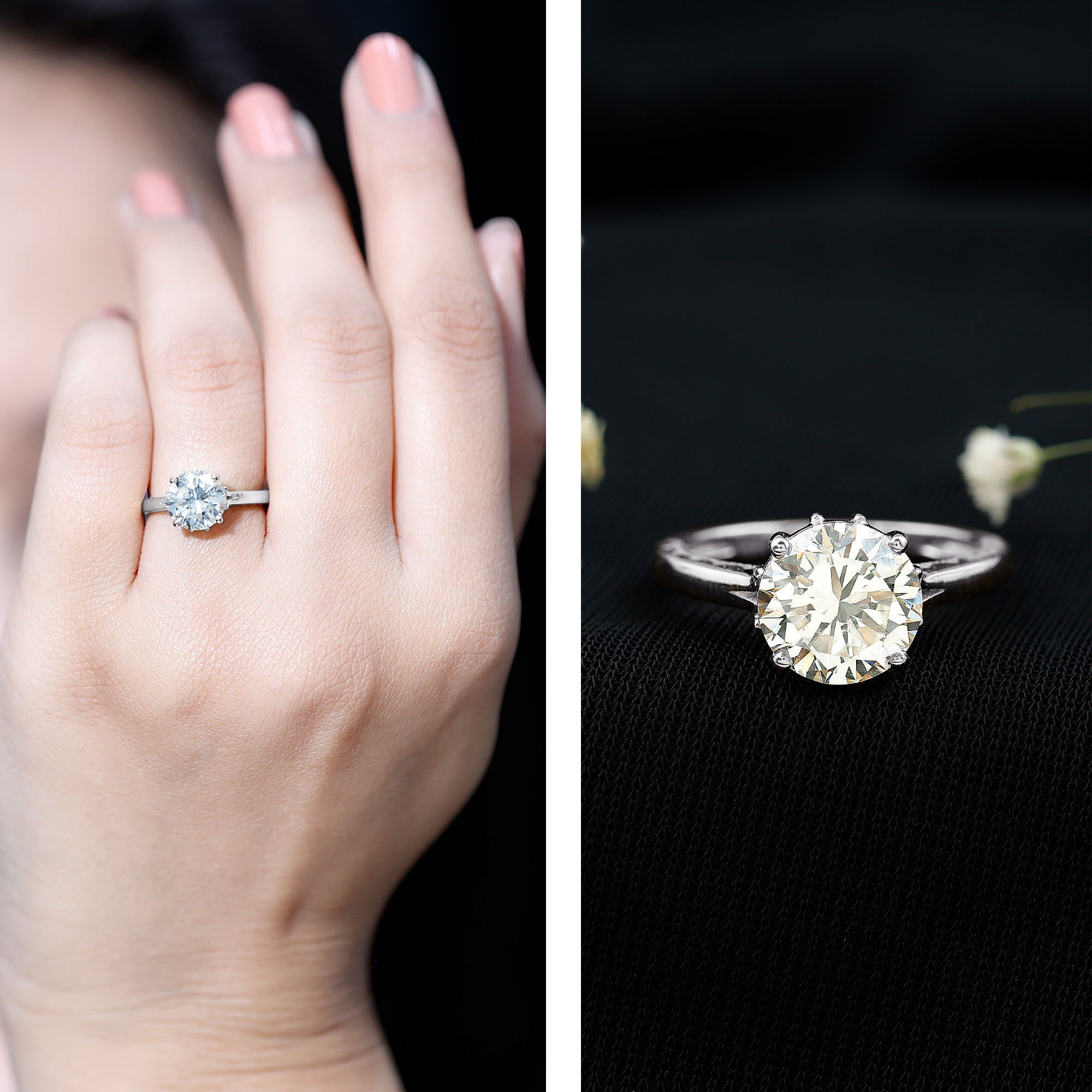 8 MM Round Cut Moissanite Engagement Ring with Milgrain Detailing D-VS1 - Rosec Jewels
