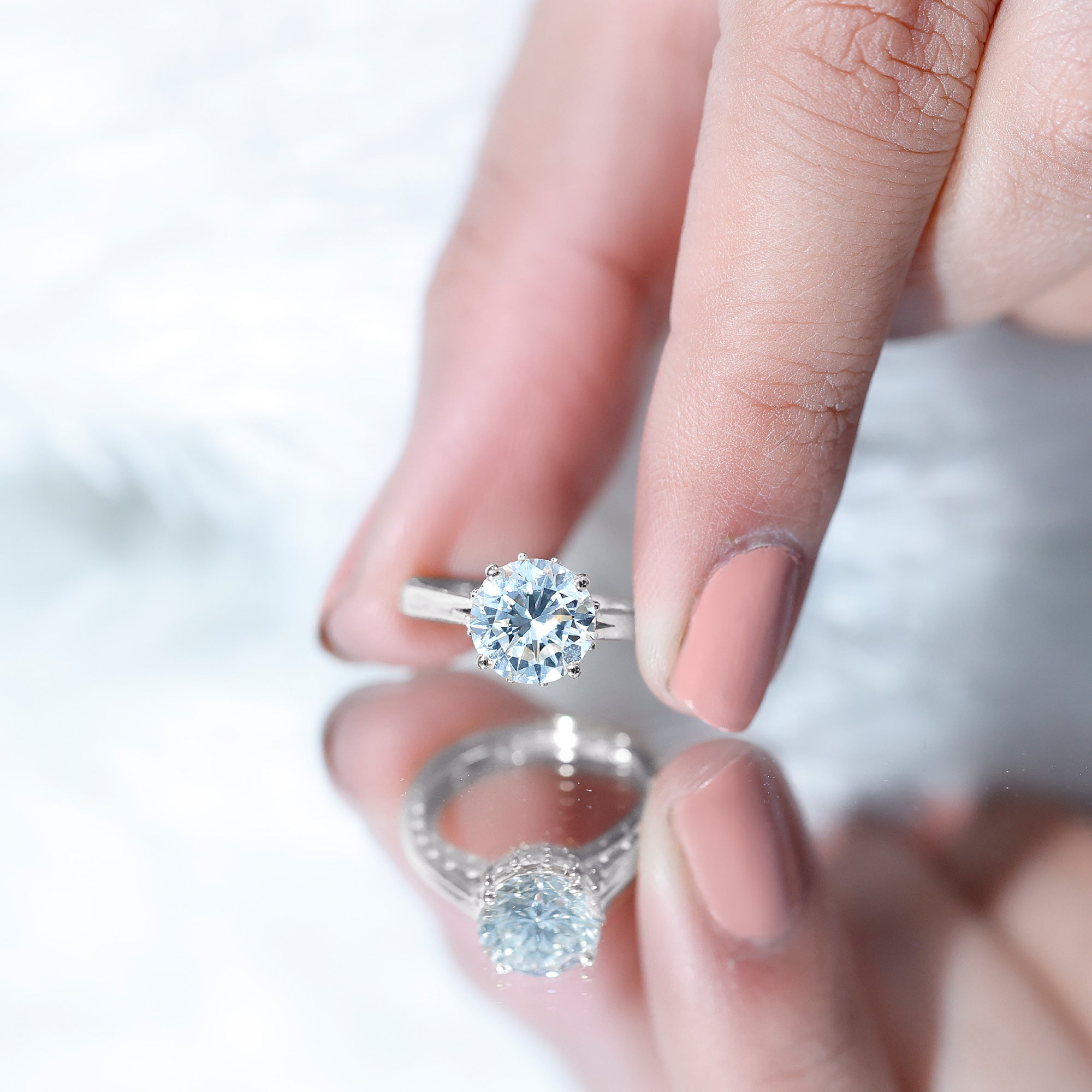 8 MM Round Cut Moissanite Engagement Ring with Milgrain Detailing D-VS1 - Rosec Jewels