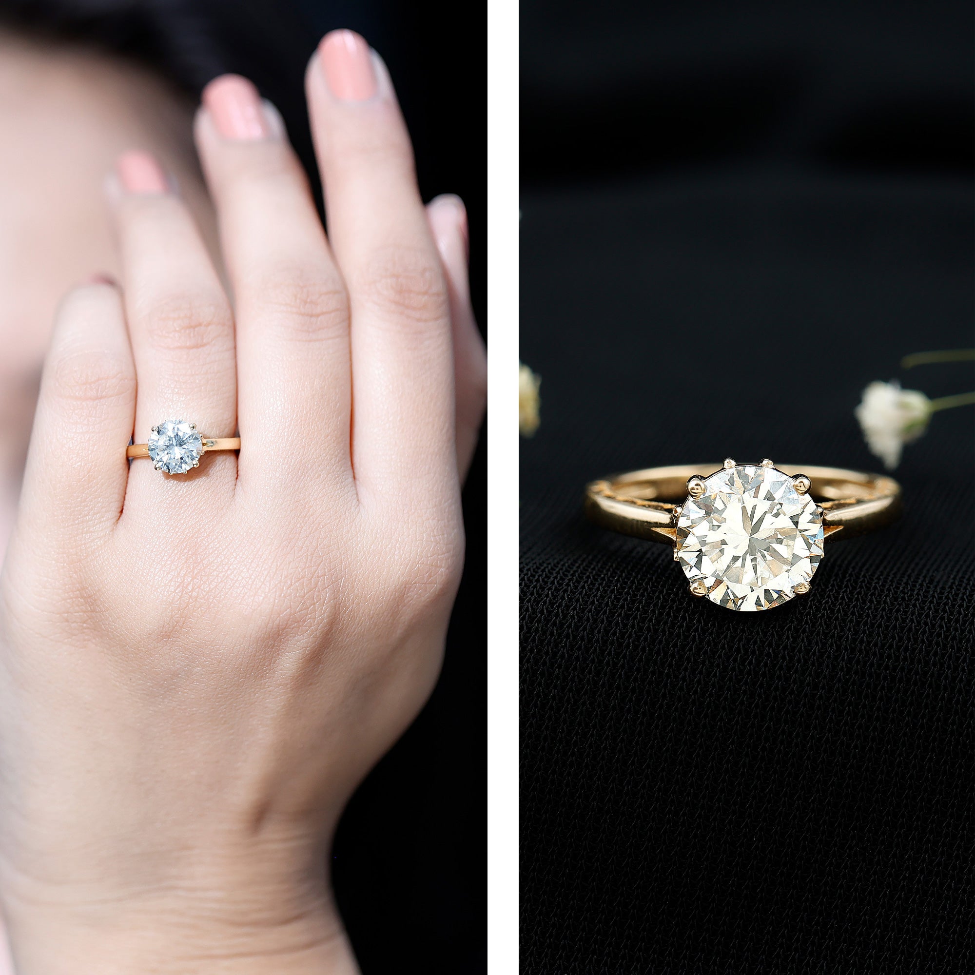 8 MM Round Cut Moissanite Engagement Ring with Milgrain Detailing D-VS1 - Rosec Jewels