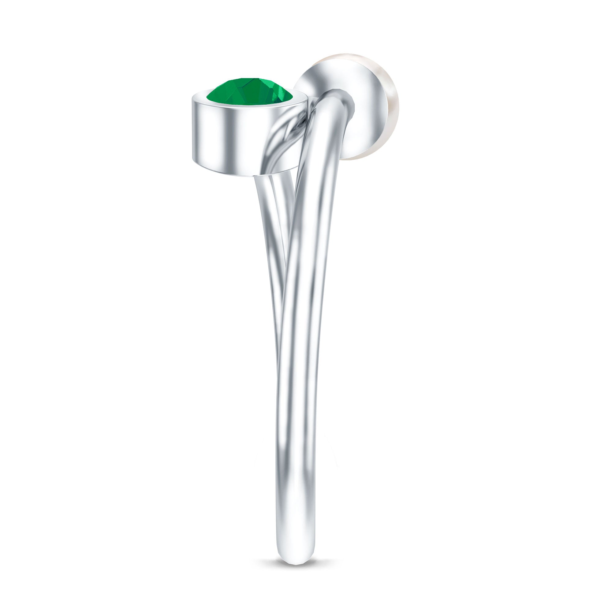 Real Freshwater Pearl and Emerald Toi et Moi Promise Ring AAA - Rosec Jewels