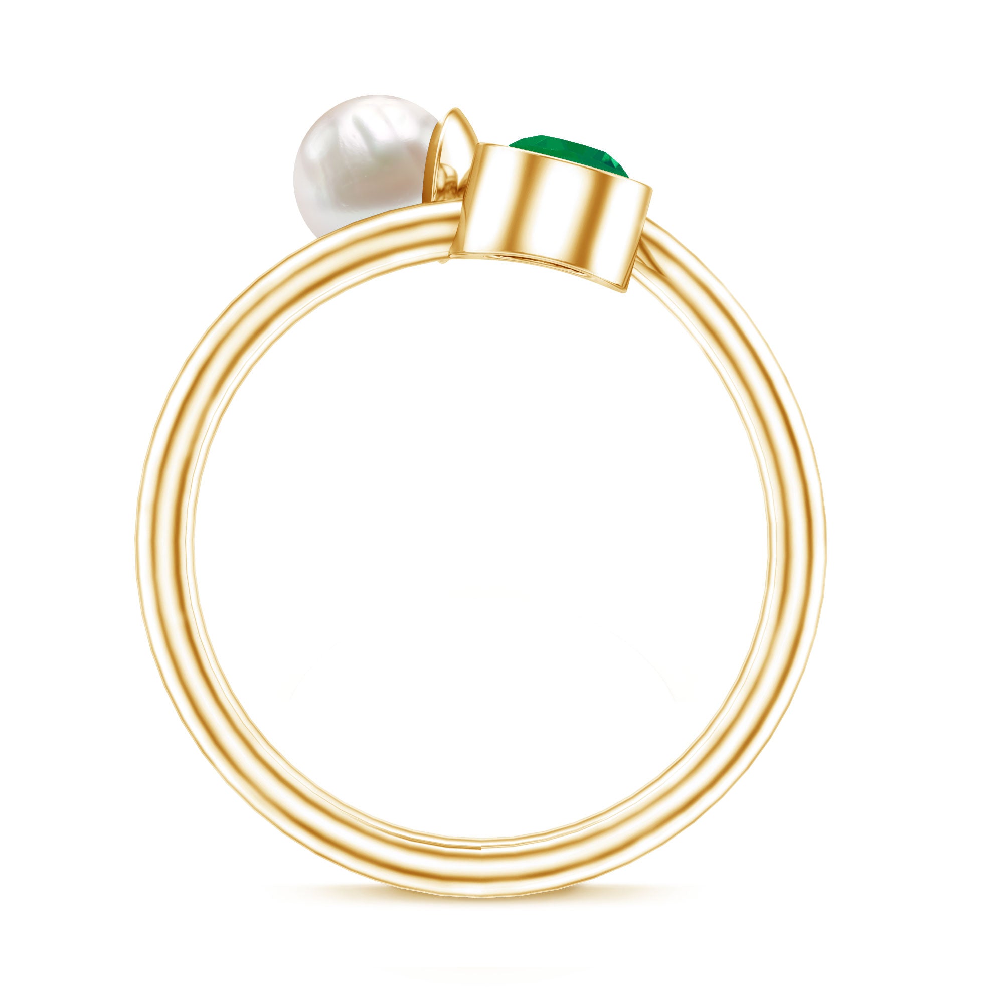 Real Freshwater Pearl and Emerald Toi et Moi Promise Ring AAA - Rosec Jewels