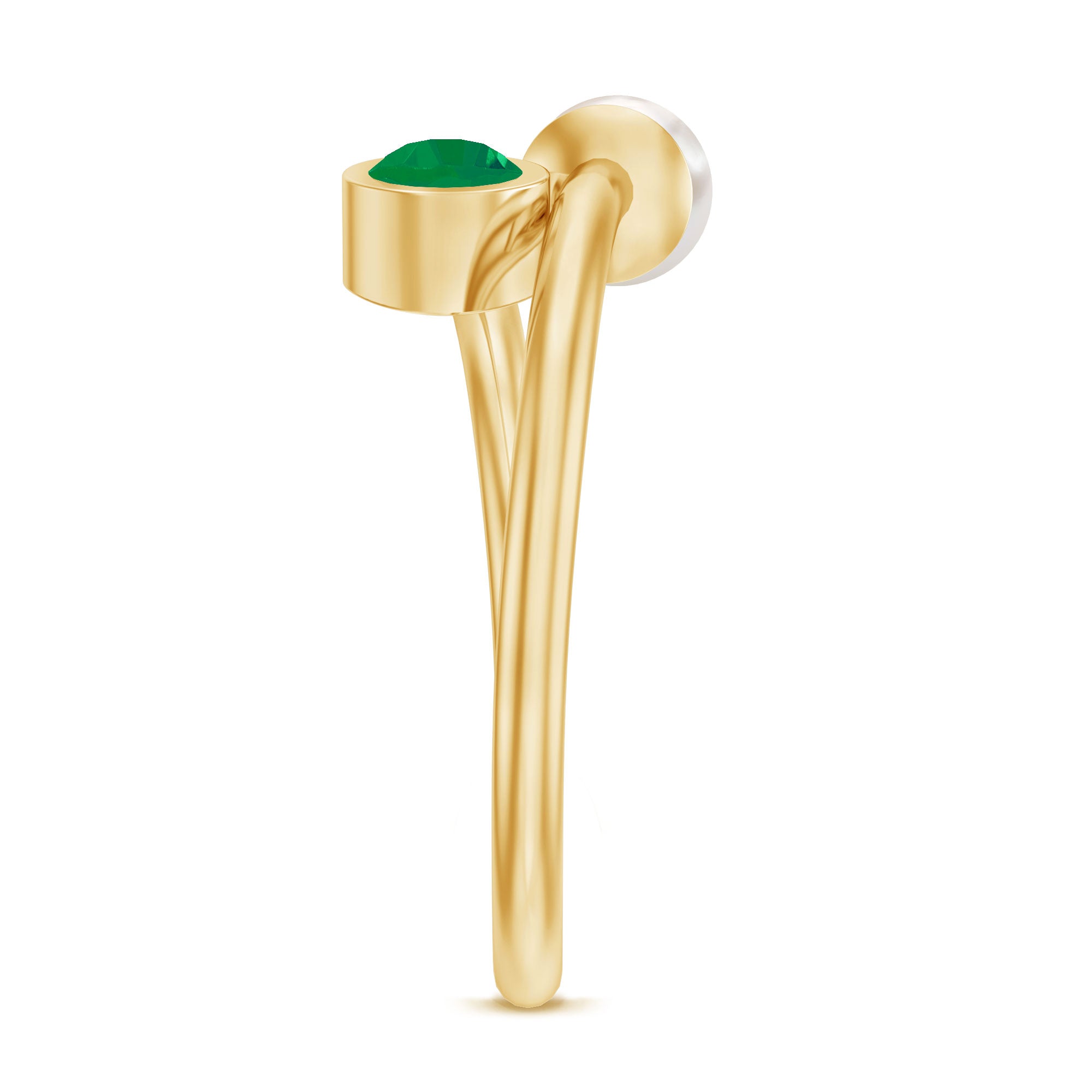Rosec Jewels-Real Freshwater Pearl and Emerald Toi et Moi Promise Ring