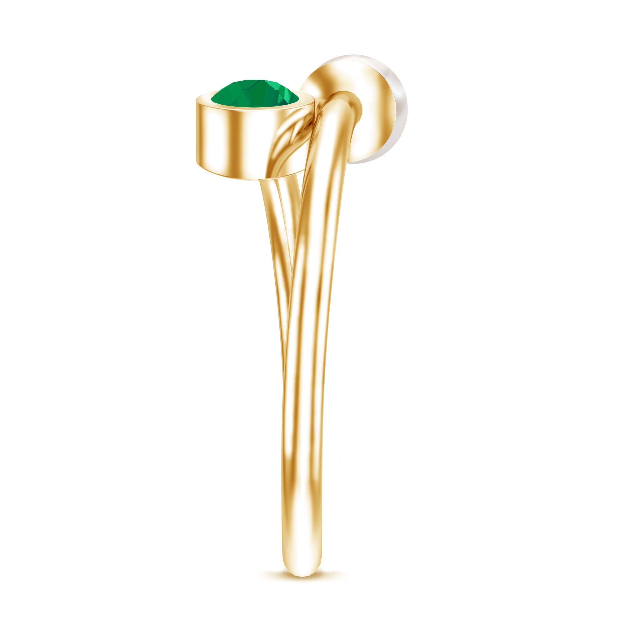 Real Freshwater Pearl and Emerald Toi et Moi Promise Ring AAA - Rosec Jewels
