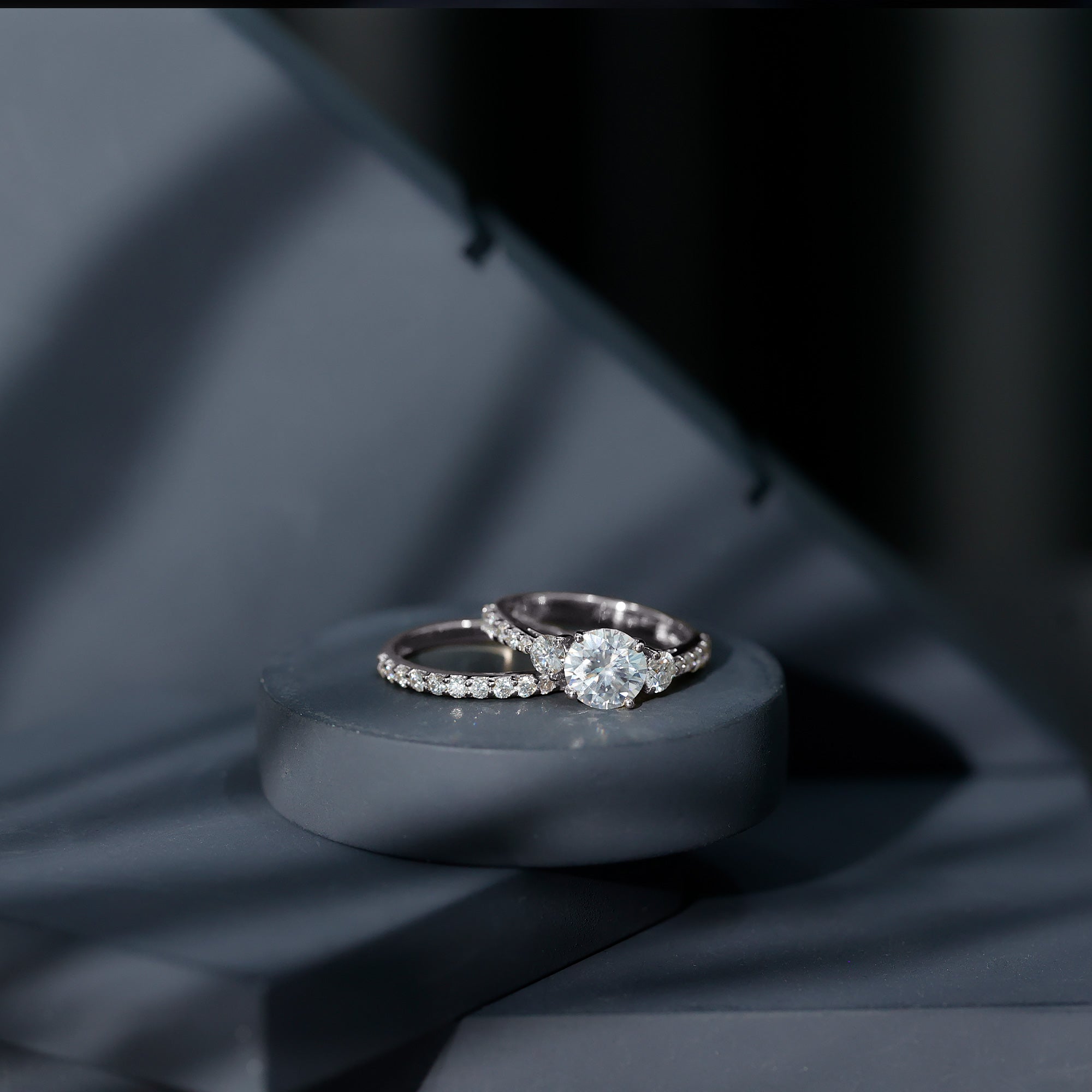 Rosec Jewels-Certified 2 Carat Round Moissanite Bridal Ring Set For Wedding