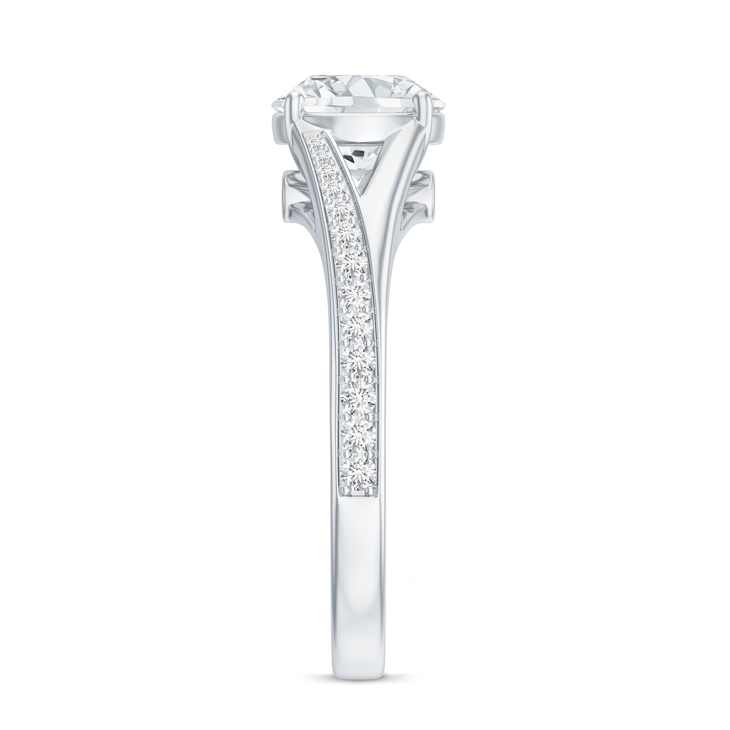 Rosec Jewels-Round Moissanite Solitaire Engagement Ring with Split Shank
