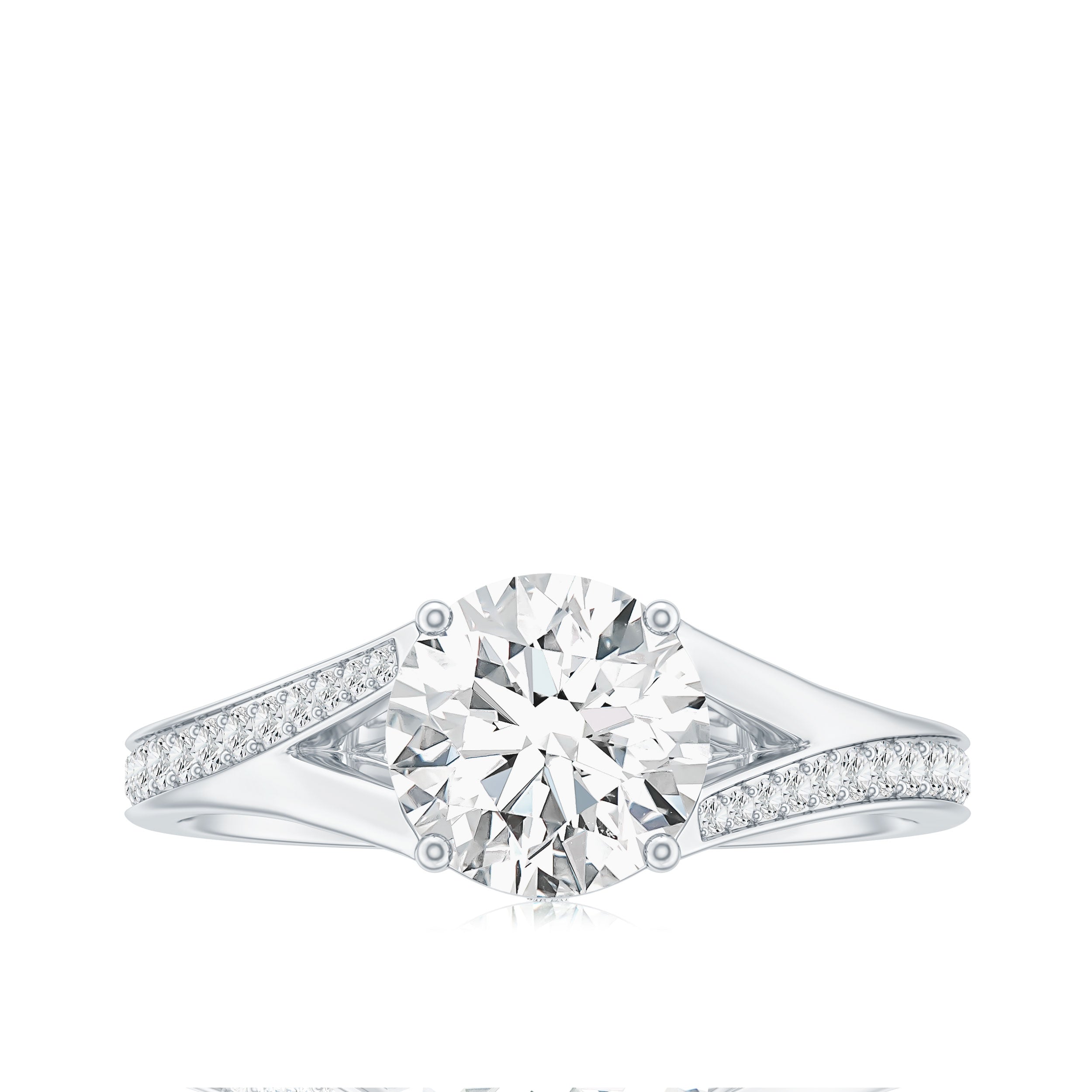 Rosec Jewels-Round Moissanite Solitaire Engagement Ring with Split Shank