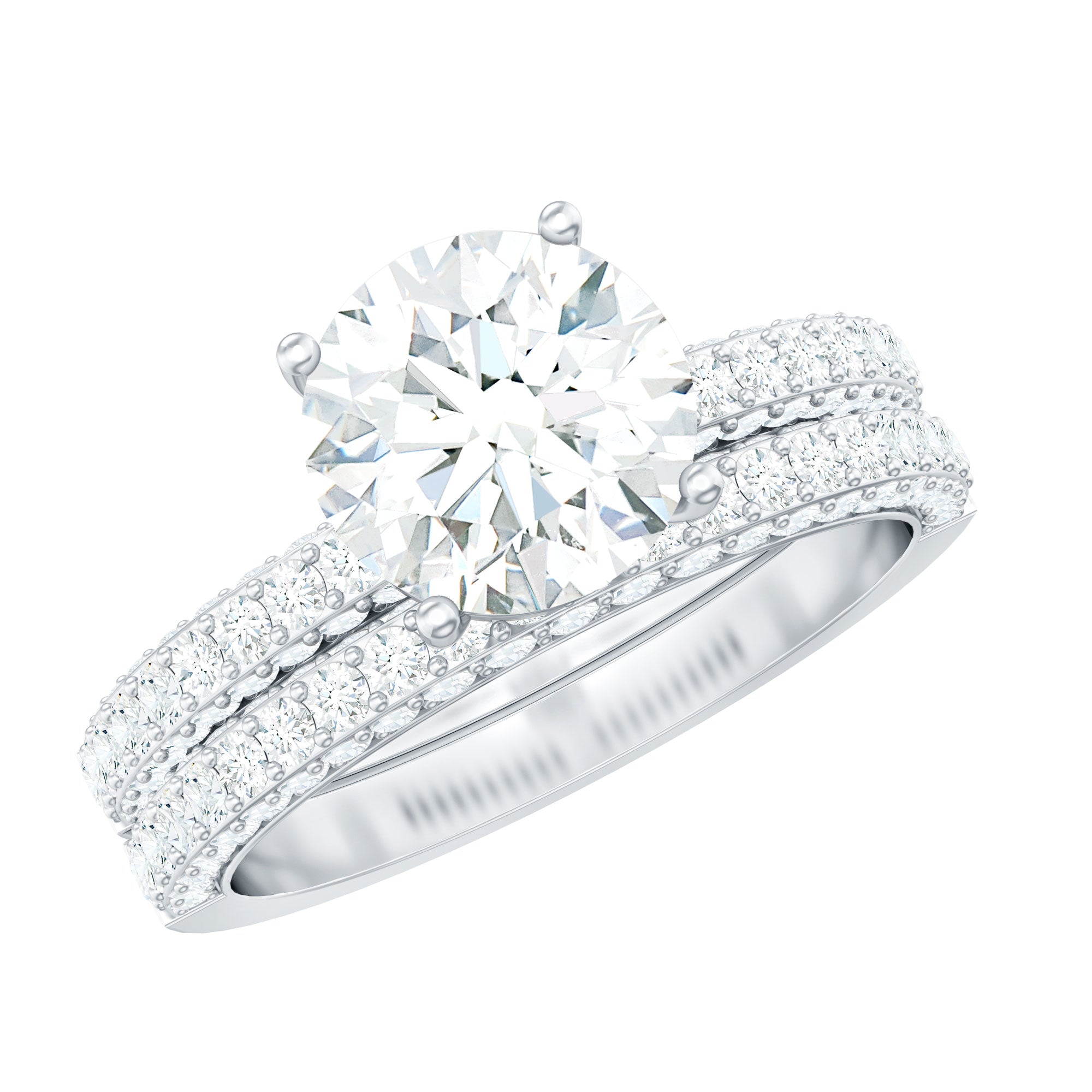 High Set Moissanite Solitaire Engagement Ring with Matching Band
