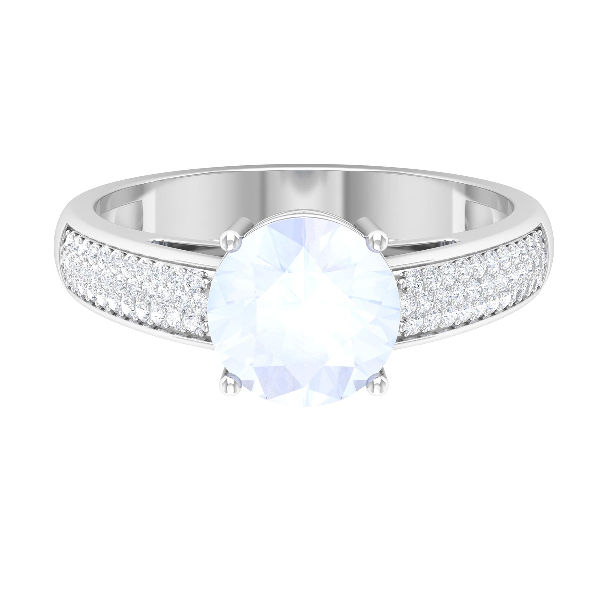 1.25 CT Moonstone Solitaire and Diamond Side Stone Engagement Ring