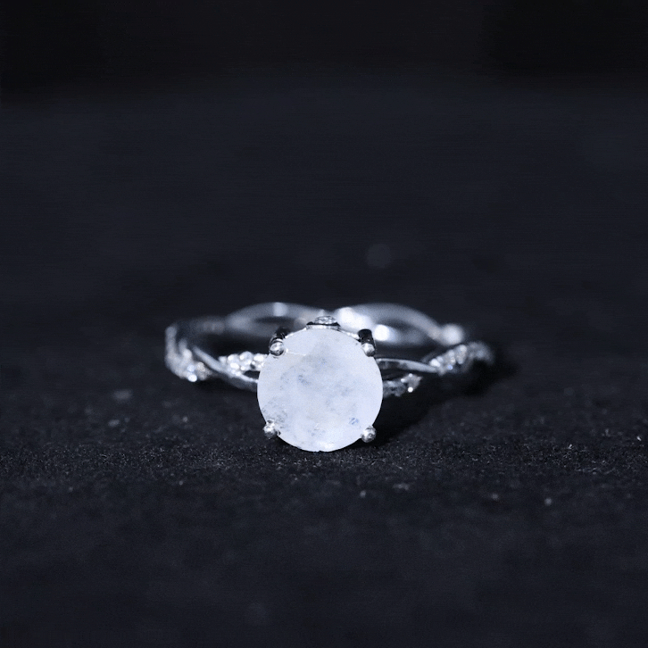 Real 0.85 Carat Moonstone and Diamond Braided Engagement Ring AAA - Rosec Jewels