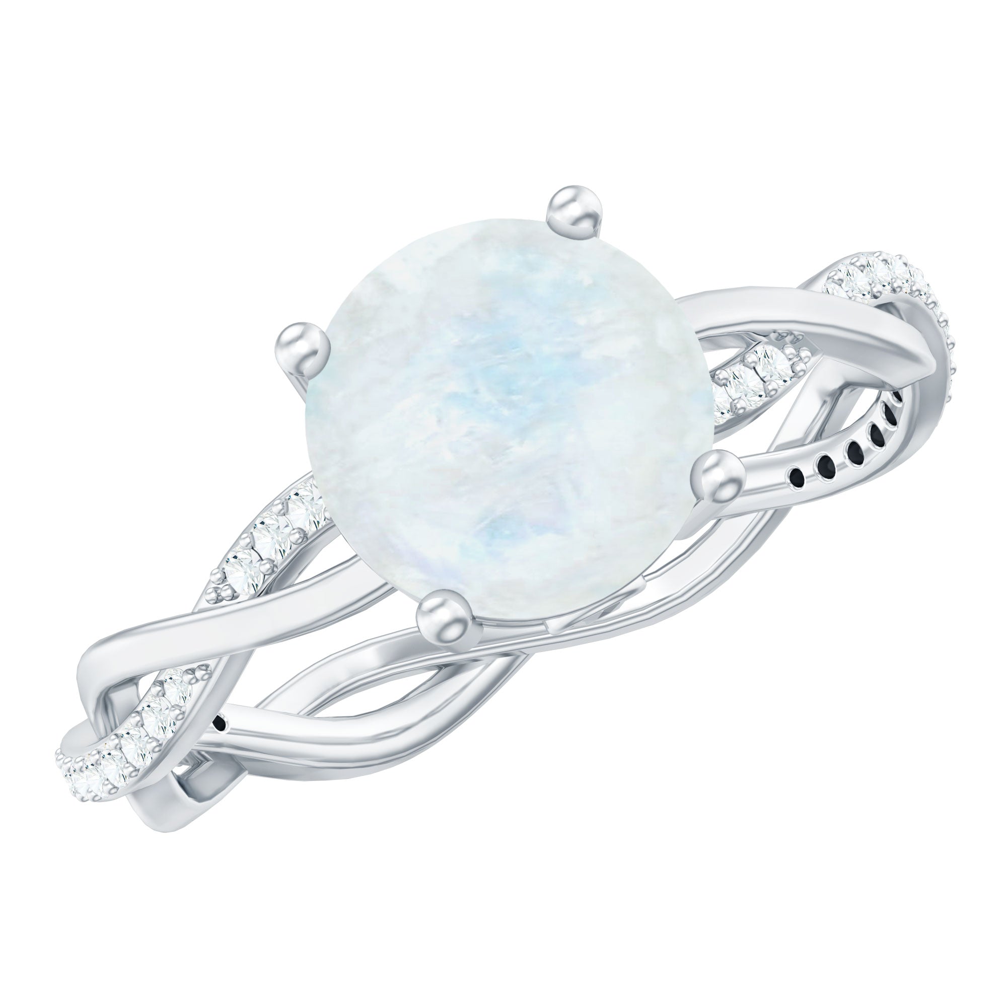 Real 0.85 Carat Moonstone and Diamond Braided Engagement Ring AAA - Rosec Jewels