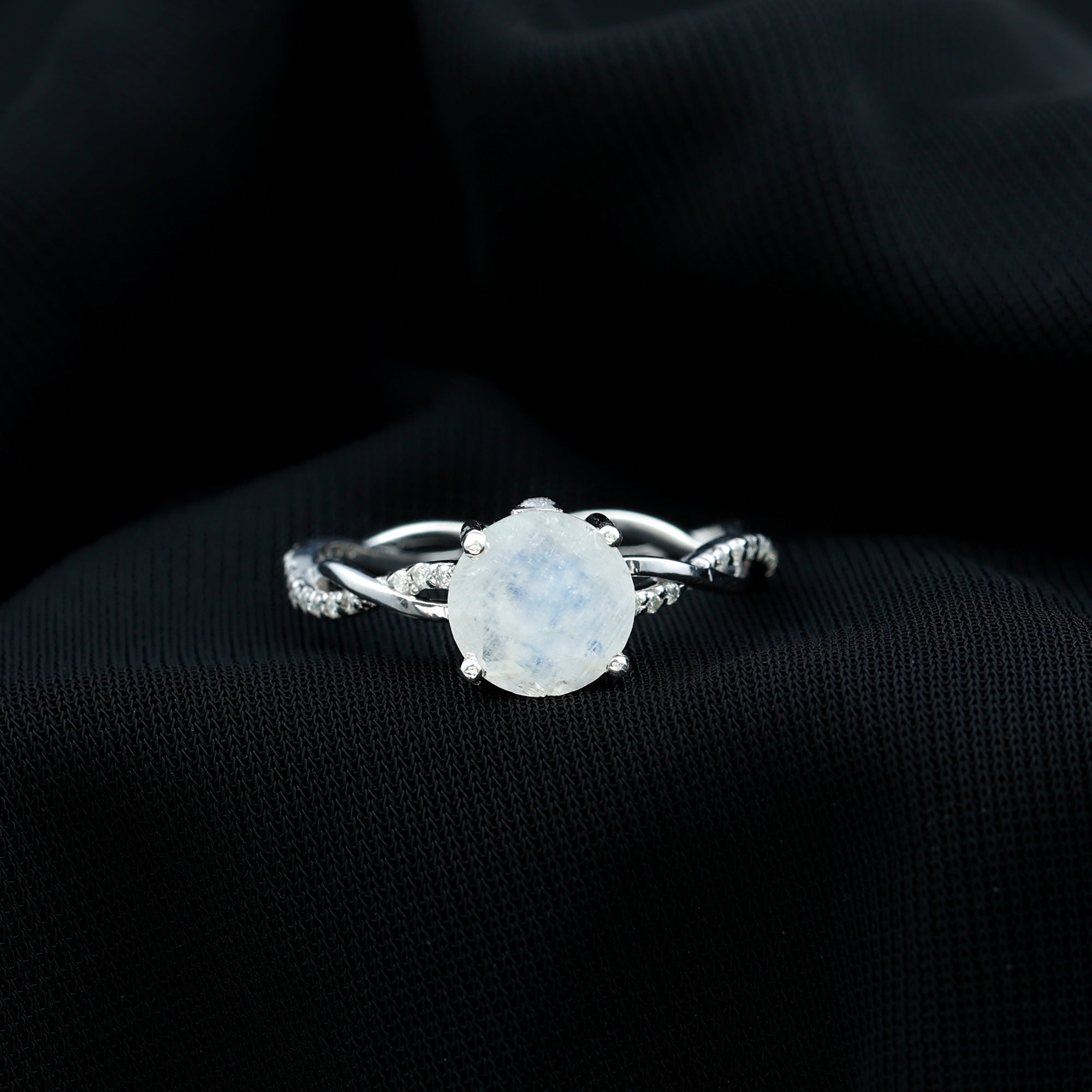 Real 0.85 Carat Moonstone and Diamond Braided Engagement Ring AAA - Rosec Jewels