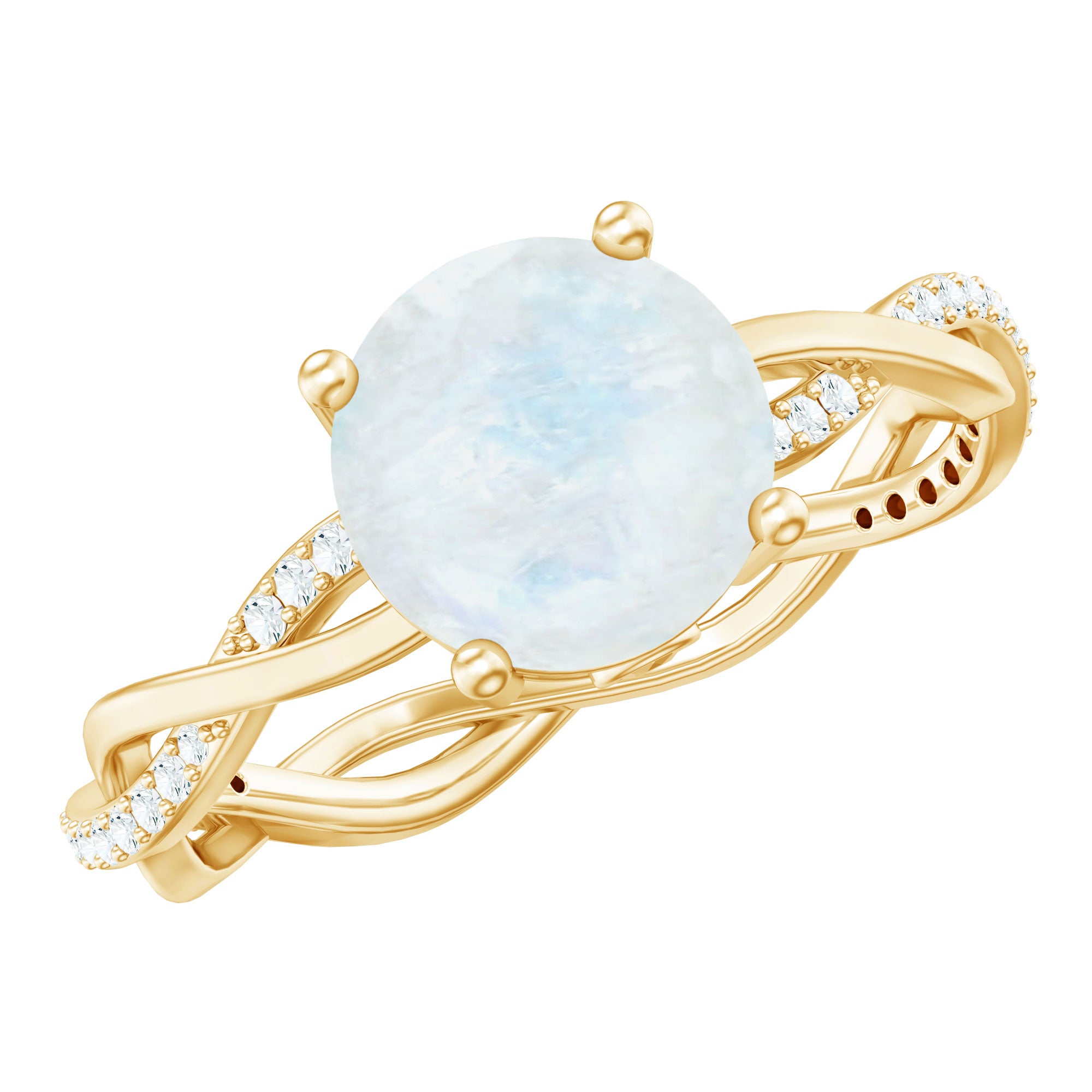 Real 0.85 Carat Moonstone and Diamond Braided Engagement Ring AAA - Rosec Jewels