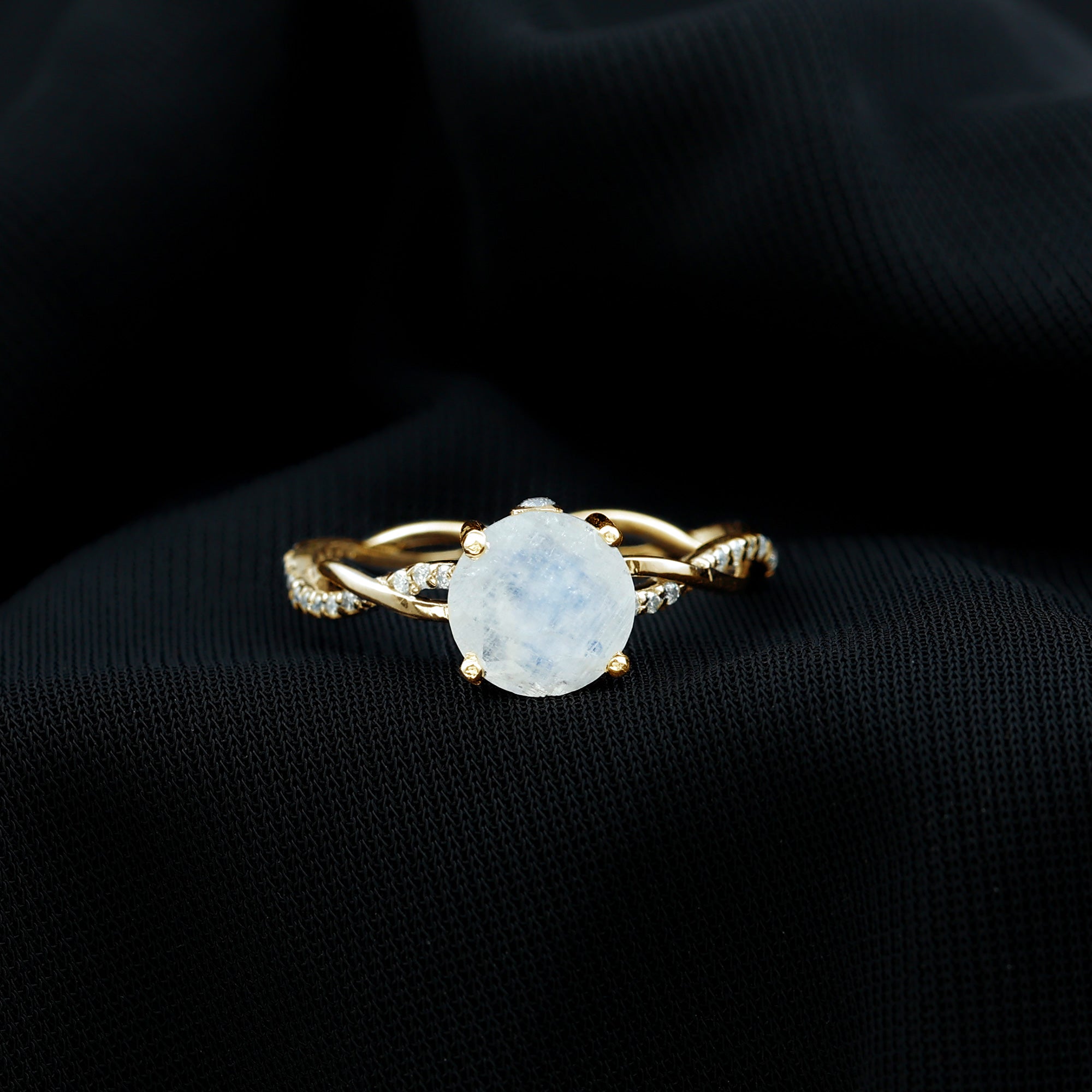 Real 0.85 Carat Moonstone and Diamond Braided Engagement Ring AAA - Rosec Jewels