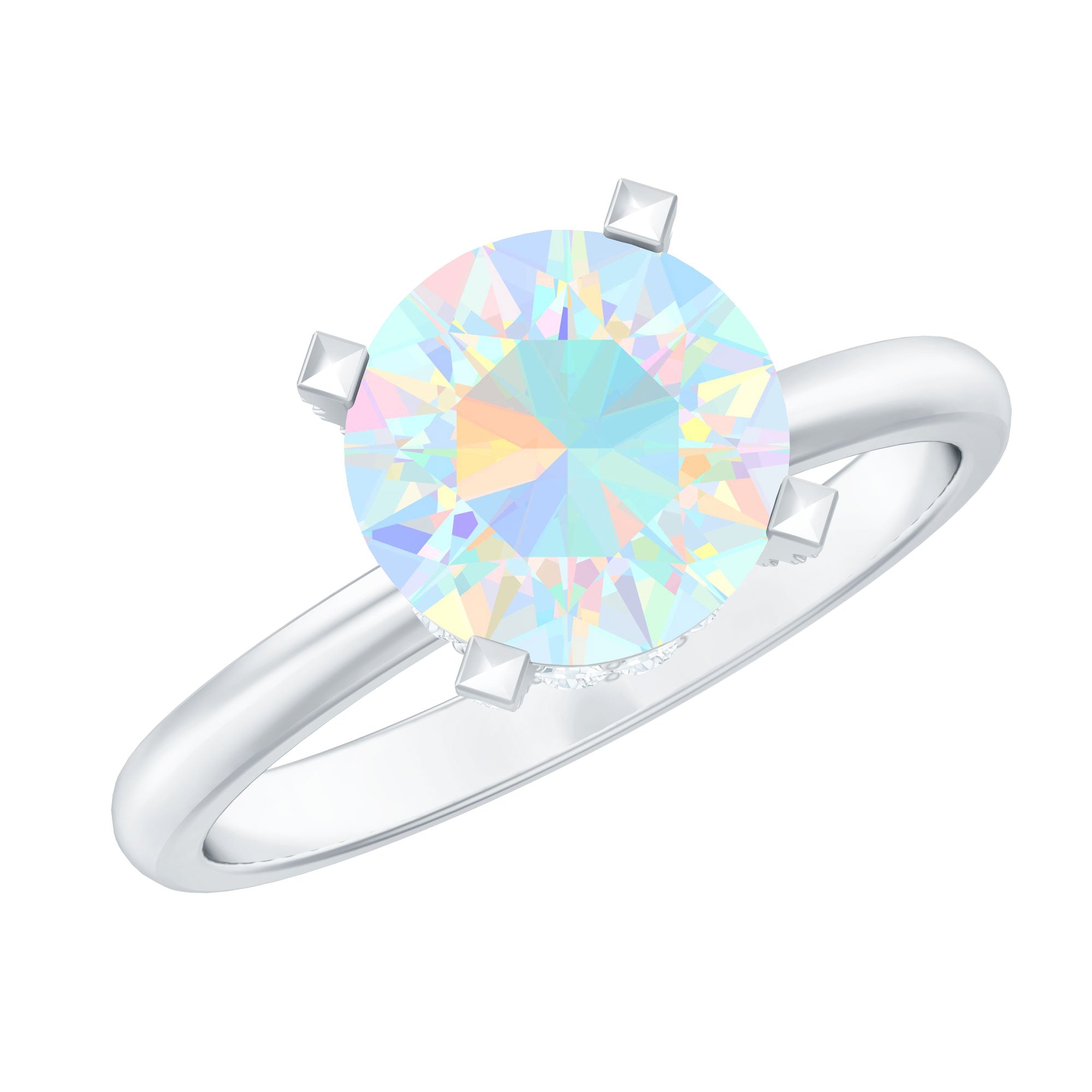 Genuine 8mm Opalescent Hidden Halo Engagement Ring with Diamond