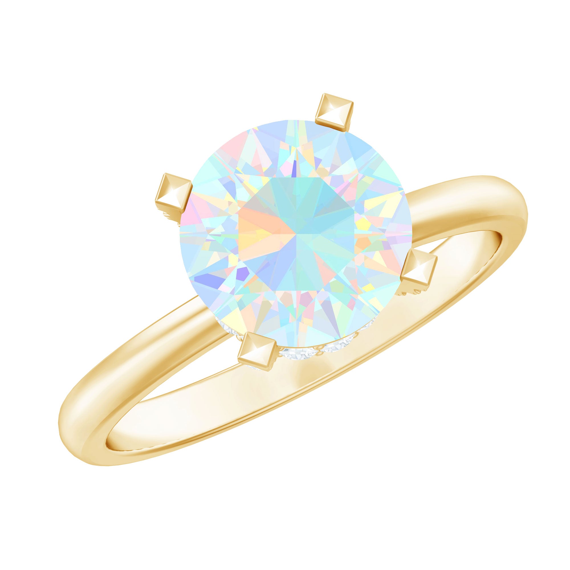 Genuine 8mm Opalescent Hidden Halo Engagement Ring with Diamond AAA - Rosec Jewels