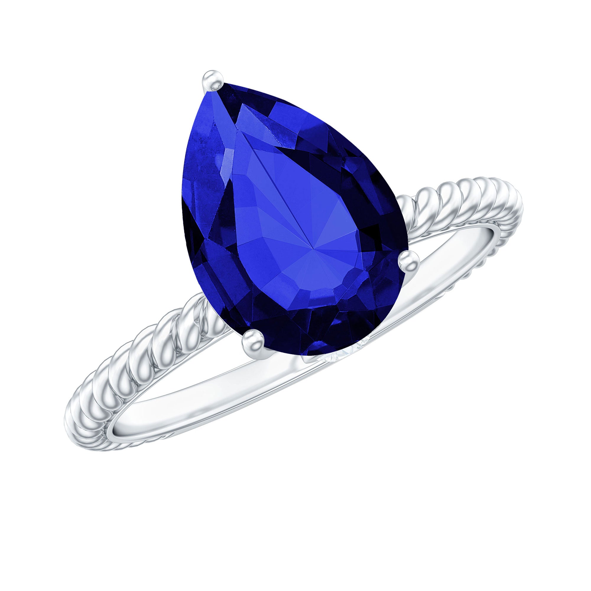 Certified 3 Carat Lab Grown Blue Sapphire Pear Shaped Engagement Ring AAAA - Rosec Jewels