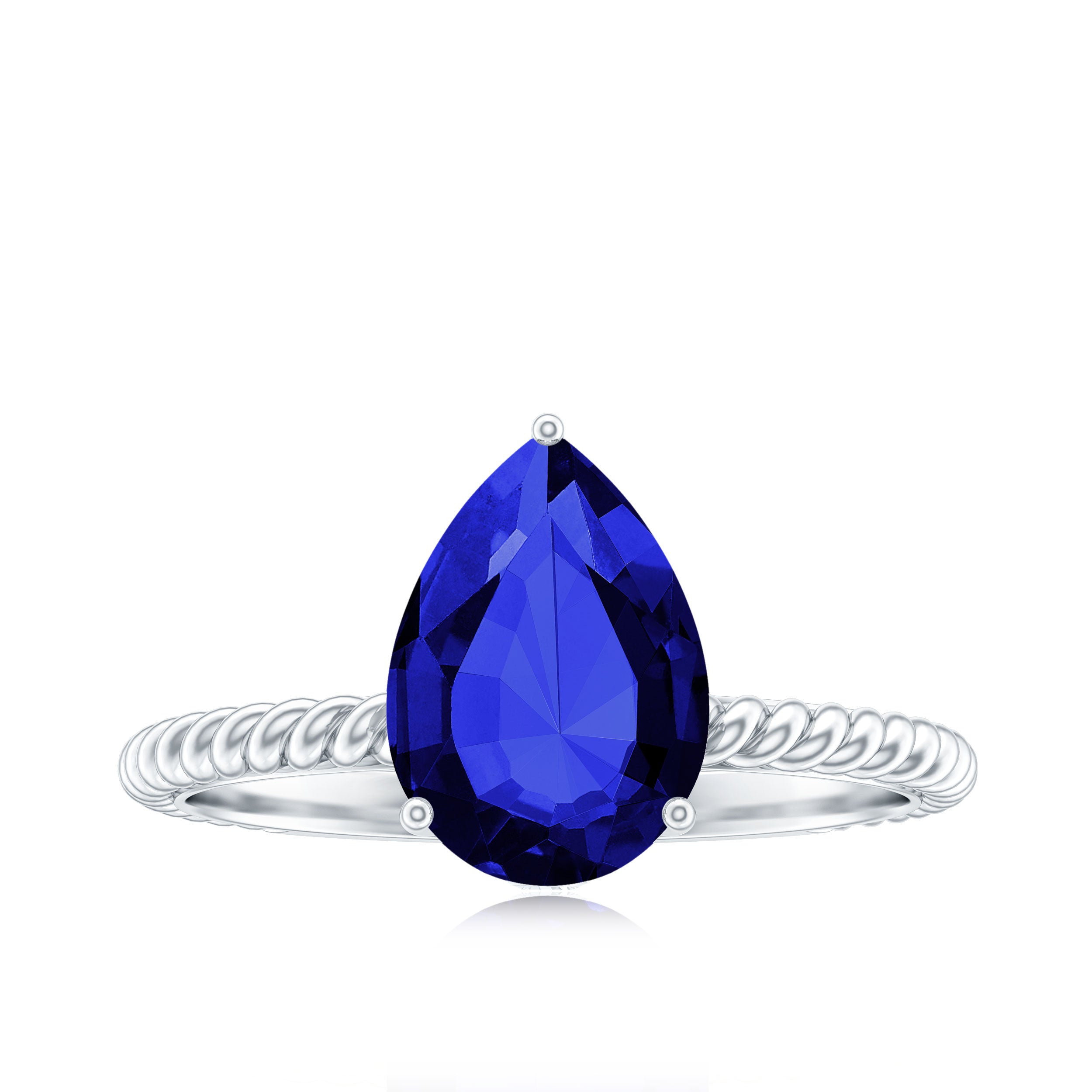 Certified 3 Carat Lab Grown Blue Sapphire Pear Shaped Engagement Ring AAAA - Rosec Jewels