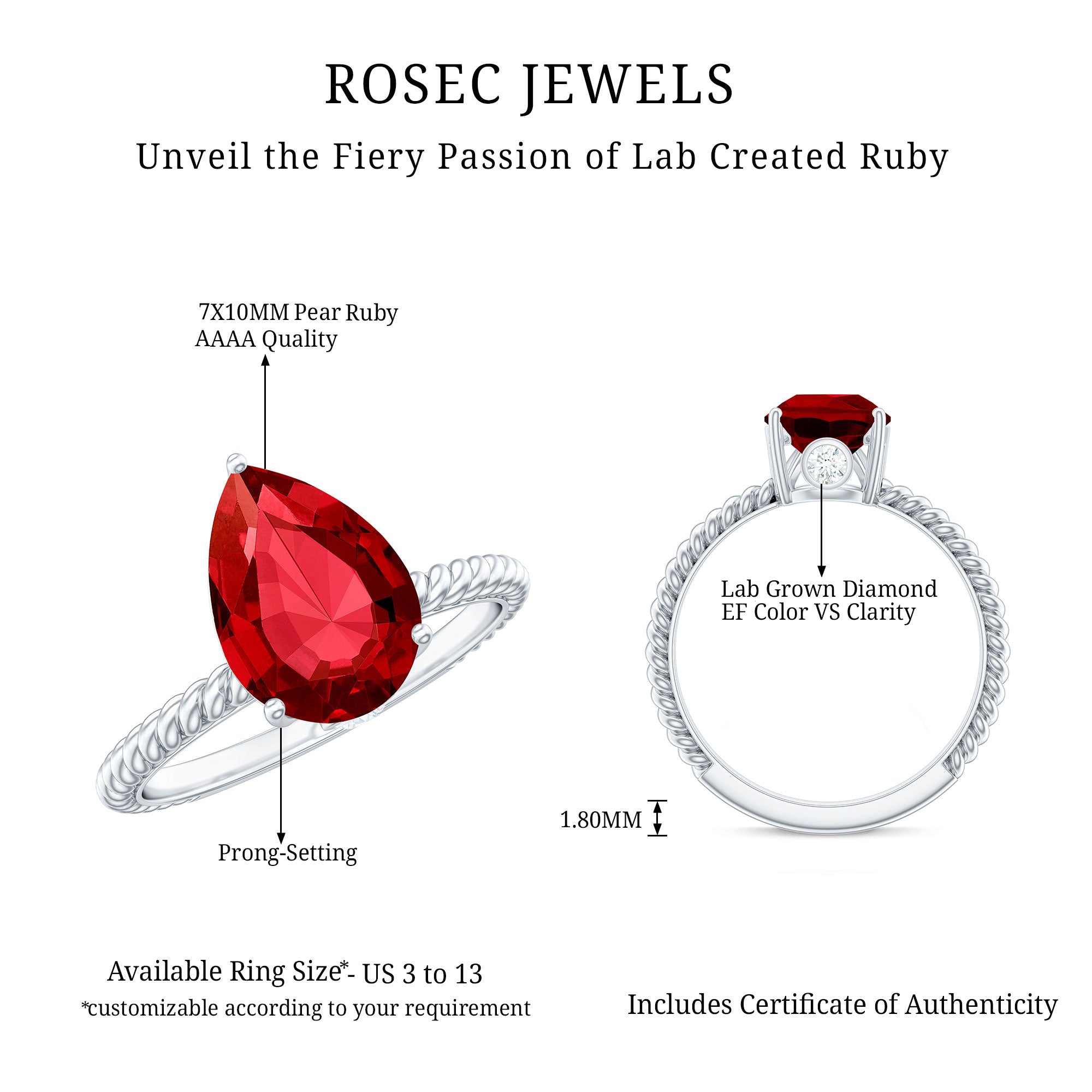 2.9 Carat Lab Created Ruby Teardrop Engagement Ring With Surprise Diamonds AAAA - Rosec Jewels