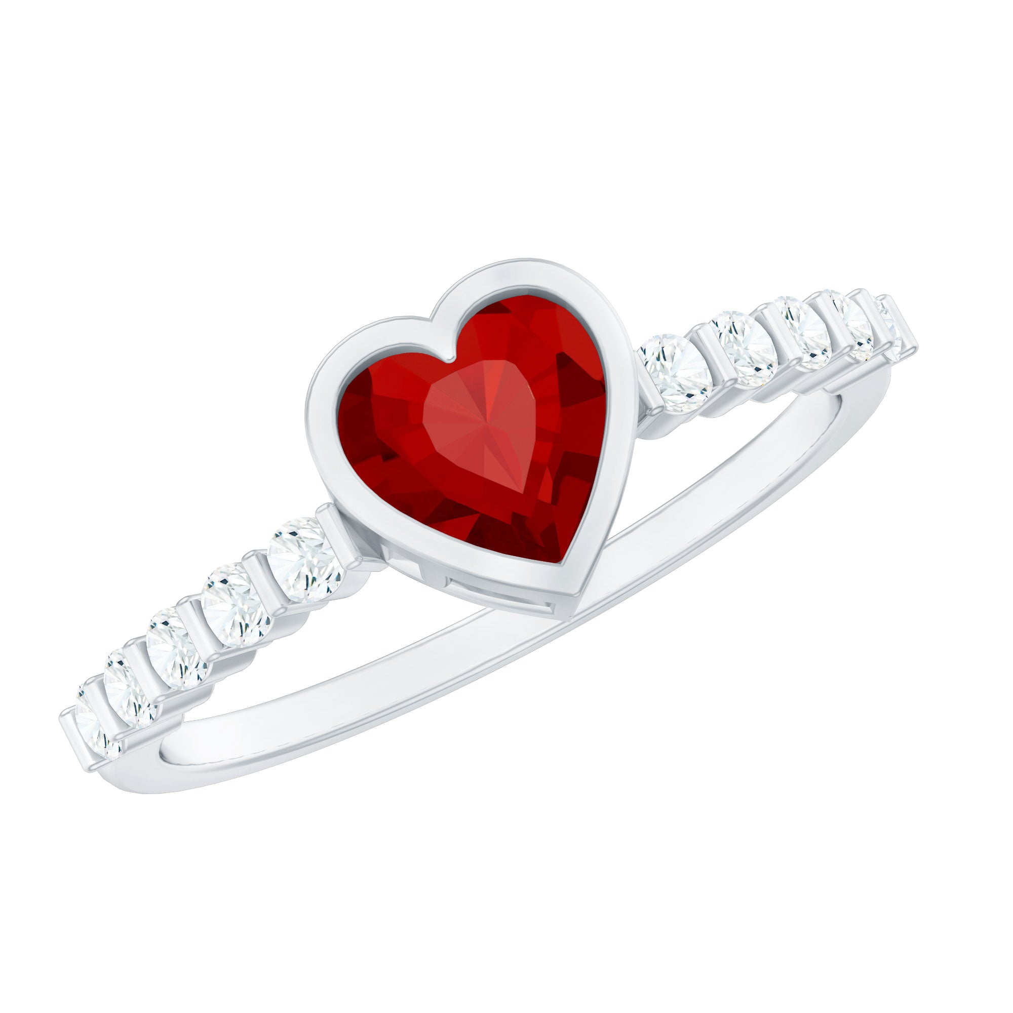 1 CT Heart Shape Created Ruby Solitaire Engagement Ring with Diamond