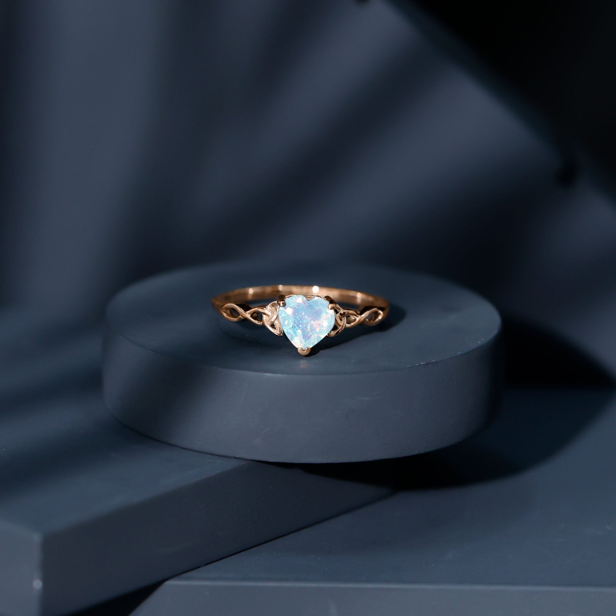 Certified 2 Carat Ethiopian Opal Heart Engagement Ring with Celtic Knot AAA - Rosec Jewels
