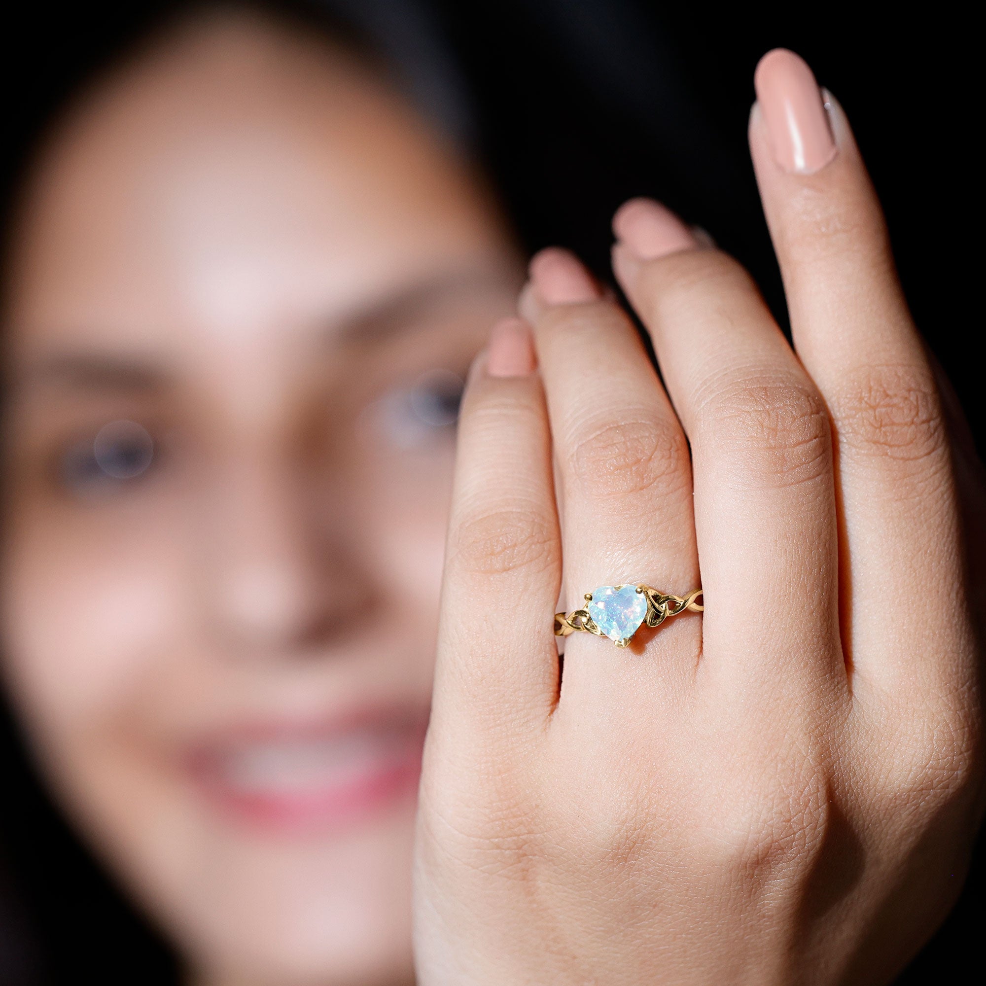 Certified 2 Carat Ethiopian Opal Heart Engagement Ring with Celtic Knot AAA - Rosec Jewels