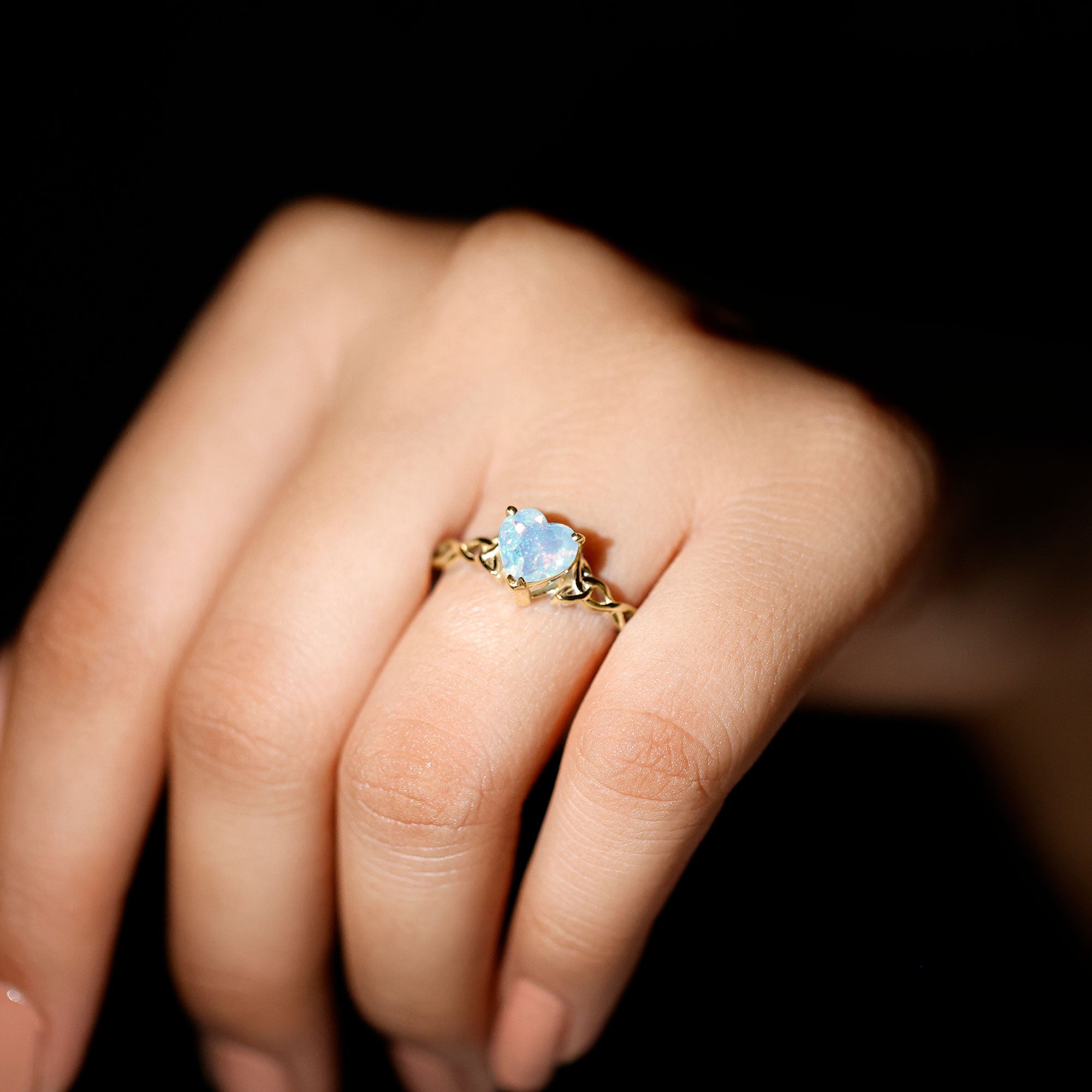 Certified 2 Carat Ethiopian Opal Heart Engagement Ring with Celtic Knot AAA - Rosec Jewels
