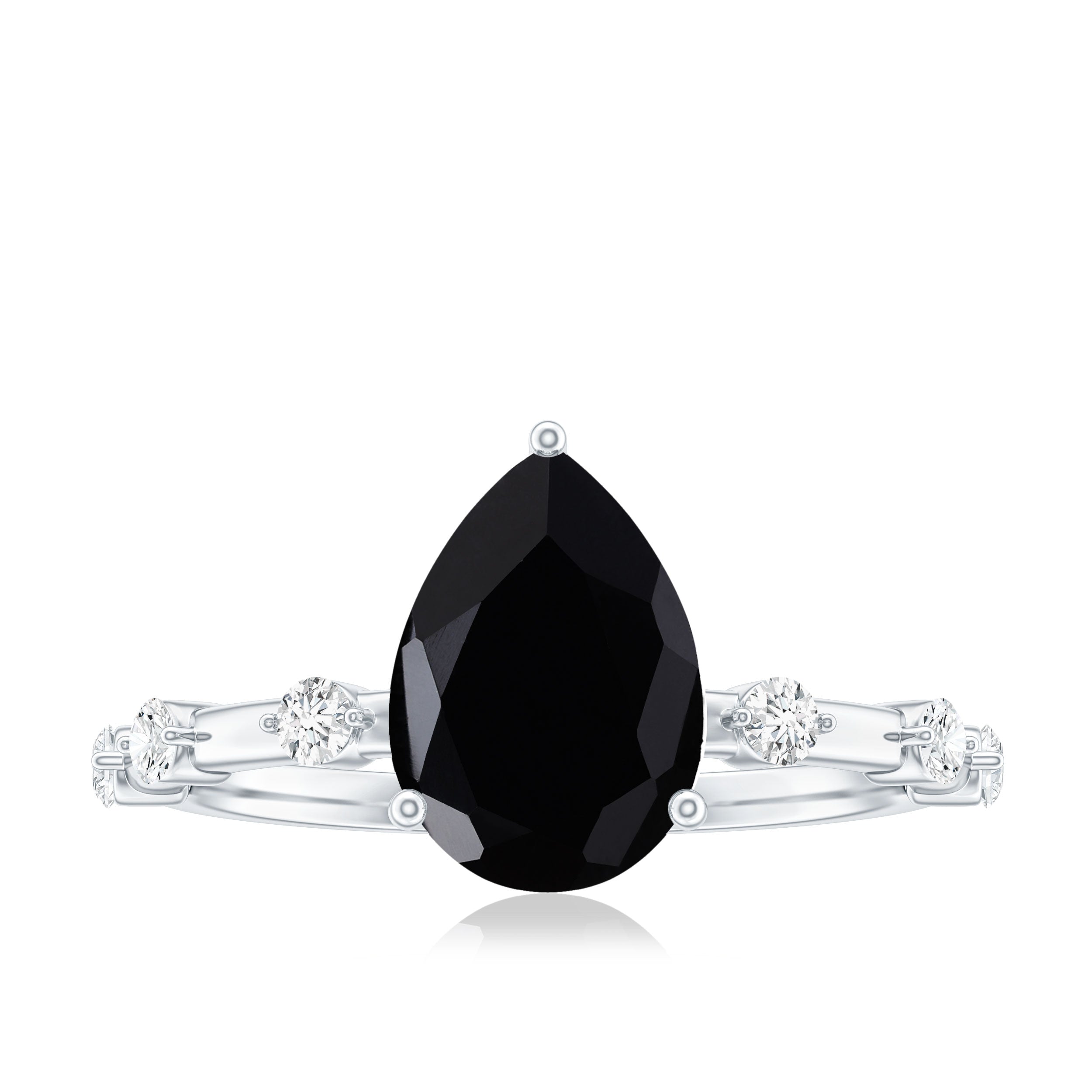 Pear Shape Black Onyx Solitaire Engagement Ring with Diamond AAA - Rosec Jewels