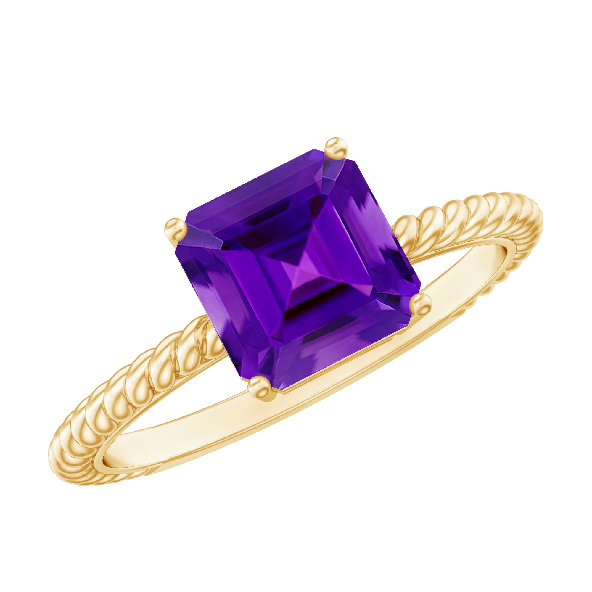 3 Carat Asscher Cut Amethyst Engagement Ring with Twisted Rope AAA - Rosec Jewels