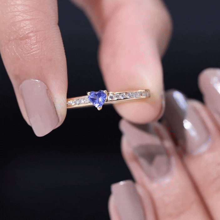Natural Tanzanite Heart Promise Ring with Diamond AAA - Rosec Jewels