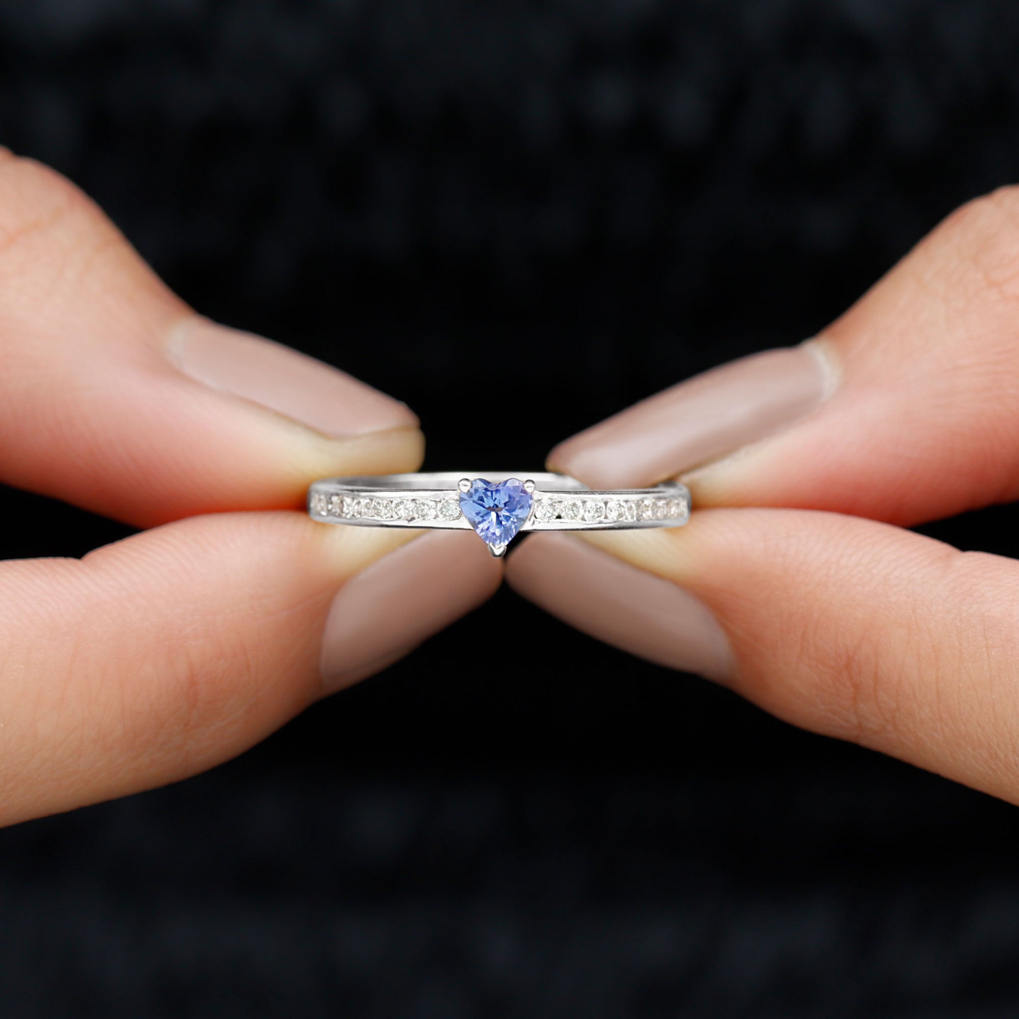 Natural Tanzanite Heart Promise Ring with Diamond AAA - Rosec Jewels