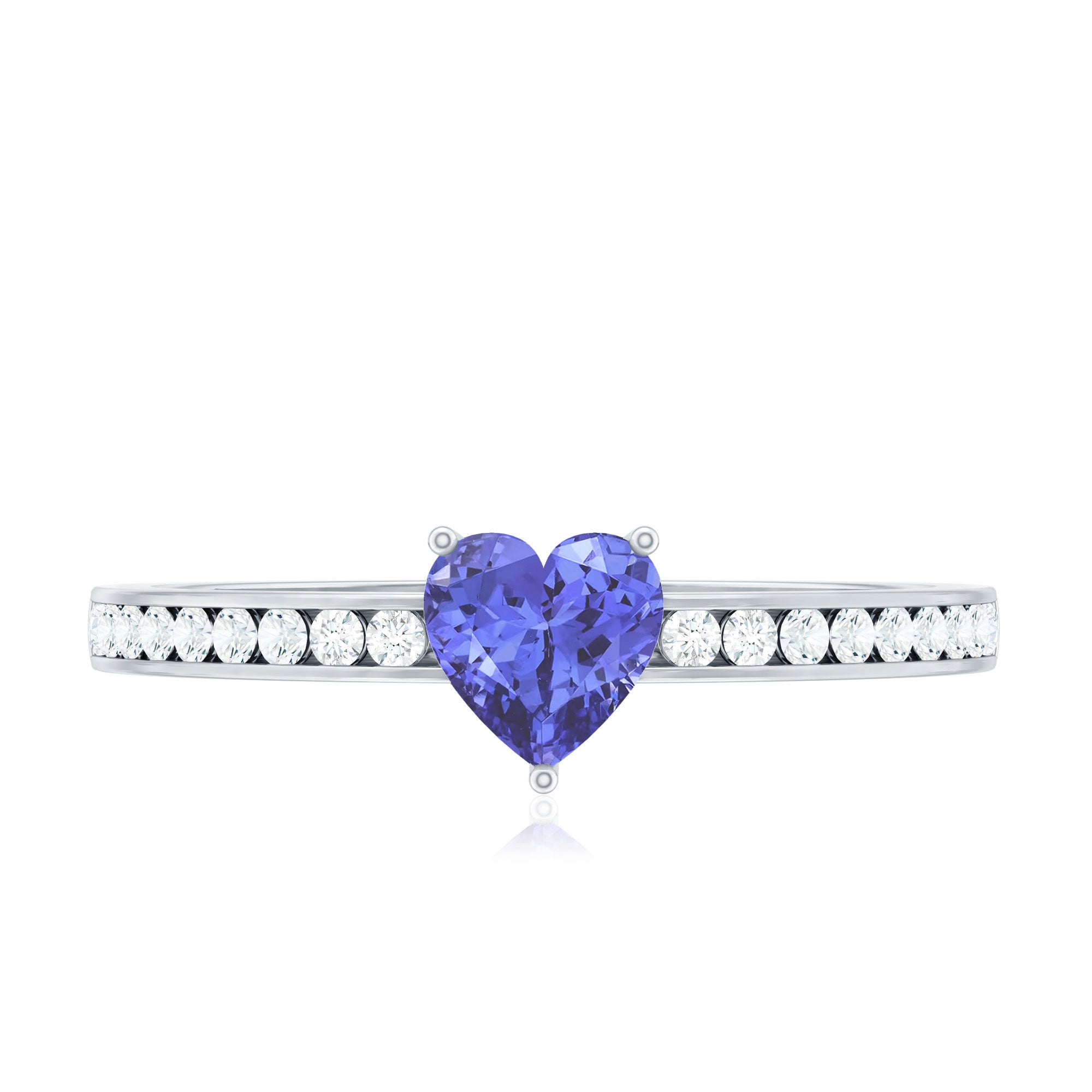 Natural Tanzanite Heart Promise Ring with Diamond AAA - Rosec Jewels