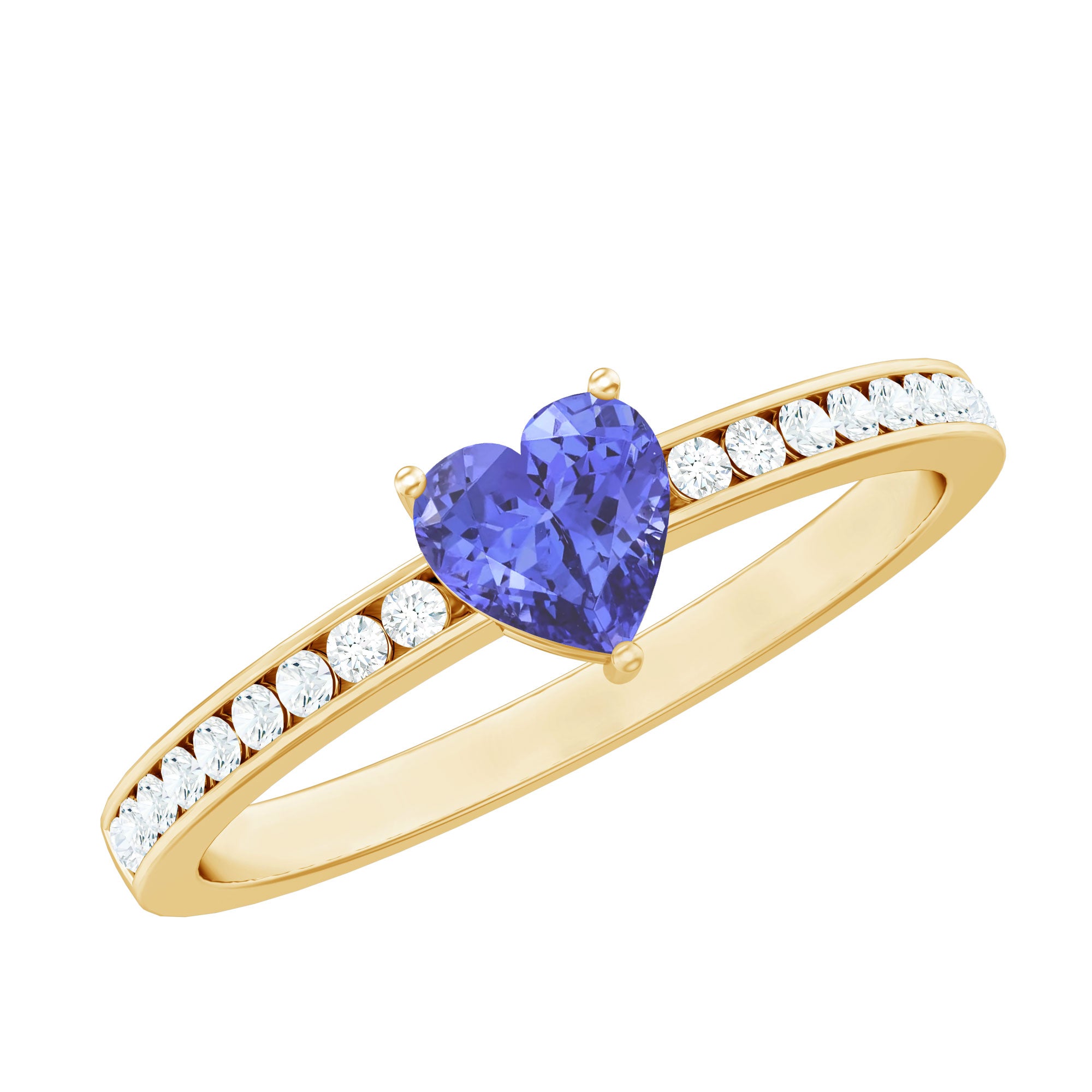 Natural Tanzanite Heart Promise Ring with Diamond AAA - Rosec Jewels