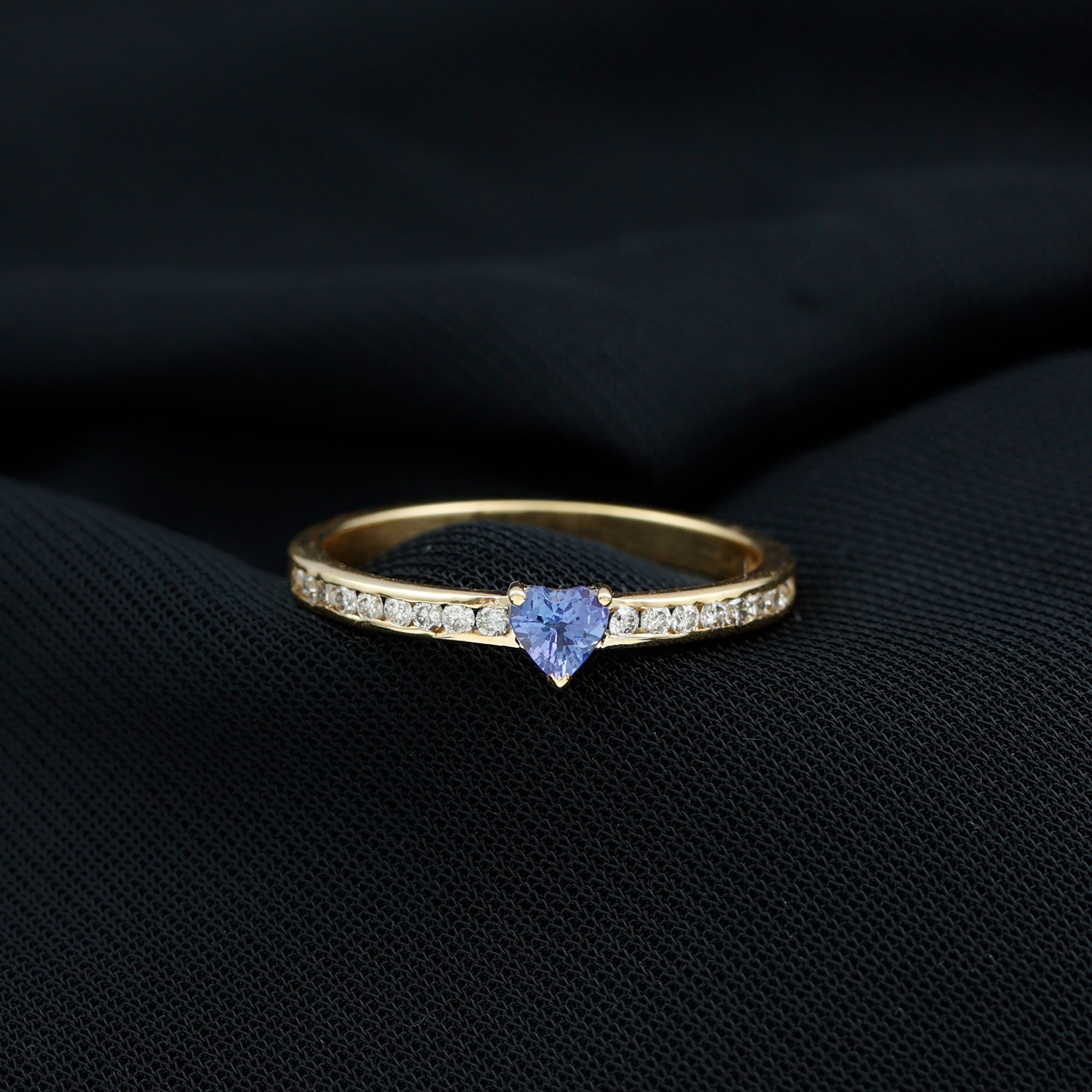 Natural Tanzanite Heart Promise Ring with Diamond AAA - Rosec Jewels