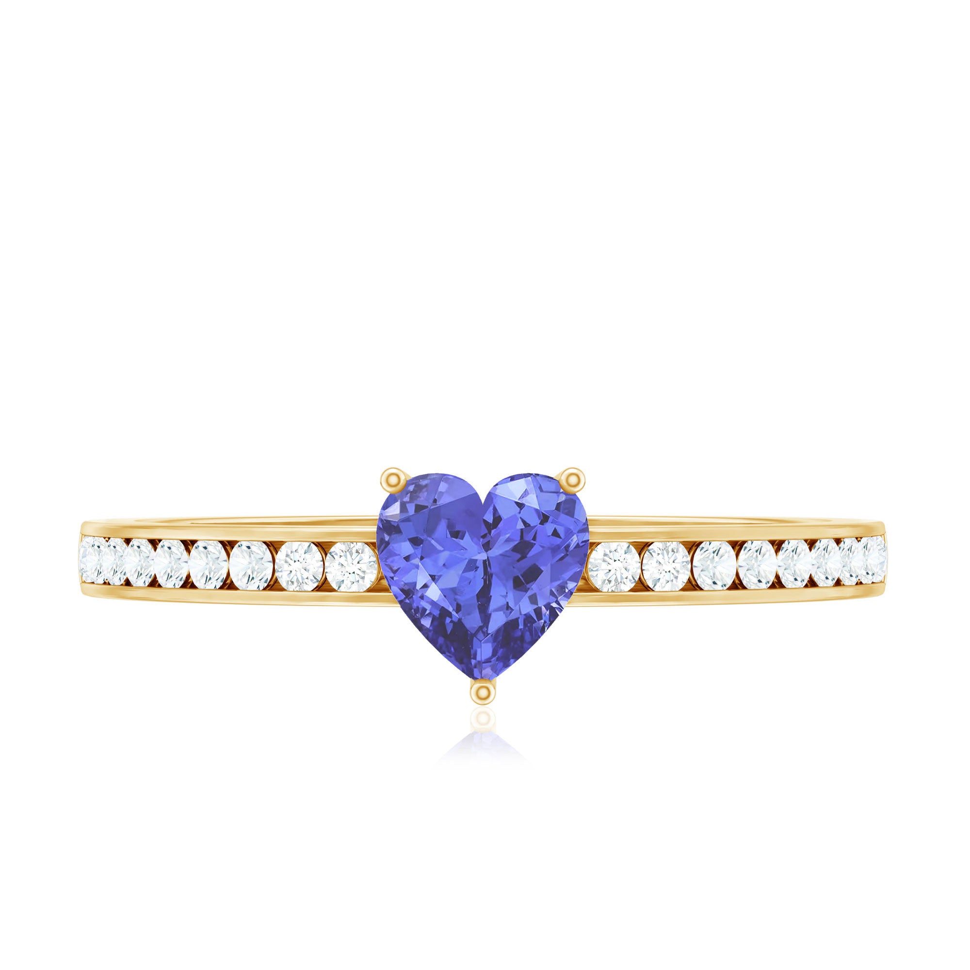 Natural Tanzanite Heart Promise Ring with Diamond AAA - Rosec Jewels