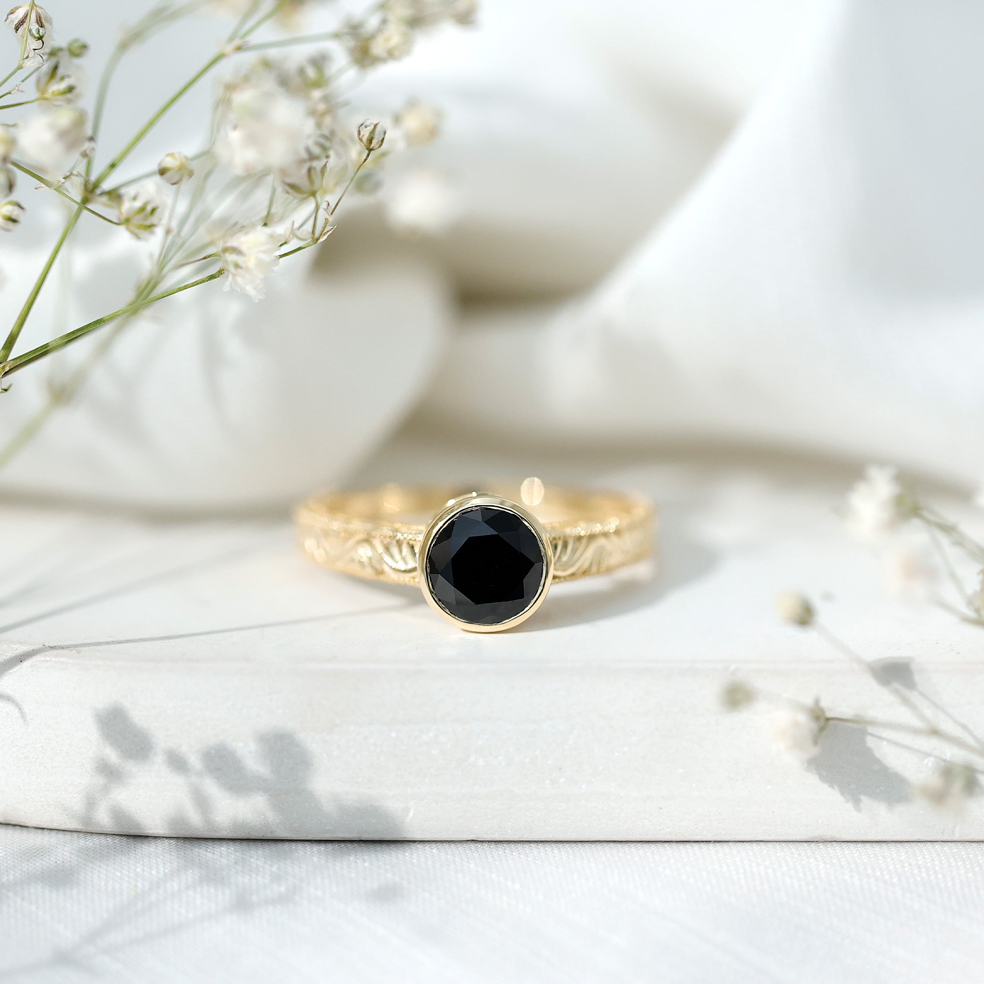 Vintage Style 2 Carat Lab Grown Black Diamond Bezel Set Engagement Ring AAAA ( Synthetic ) - Rosec Jewels