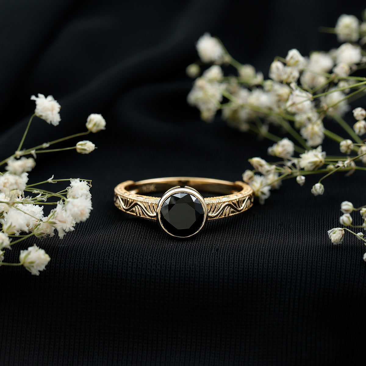 Vintage Style 2 Carat Lab Grown Black Diamond Bezel Set Engagement Ring AAAA ( Synthetic ) - Rosec Jewels