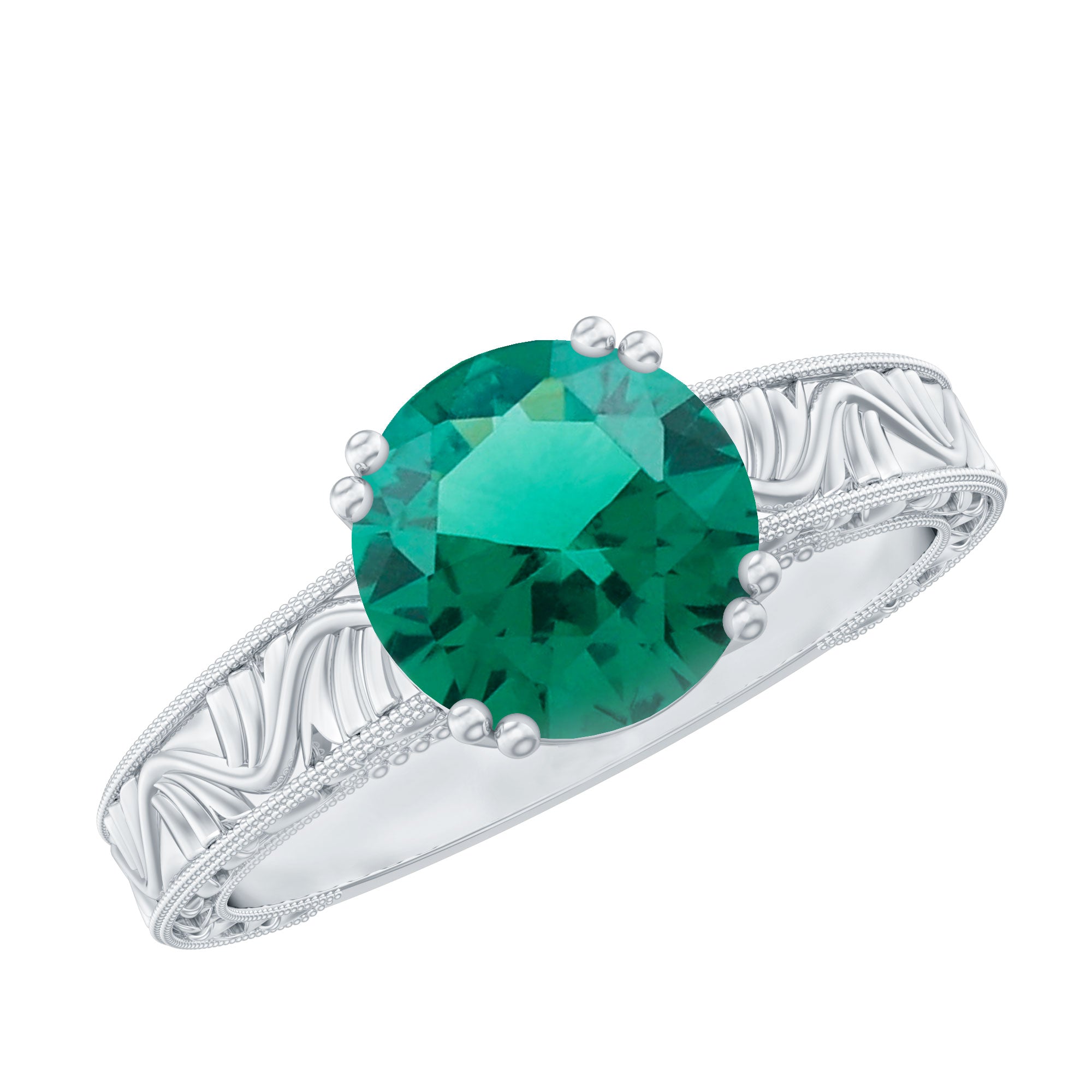 Lab Emerald Solitaire Vintage Engagement Ring