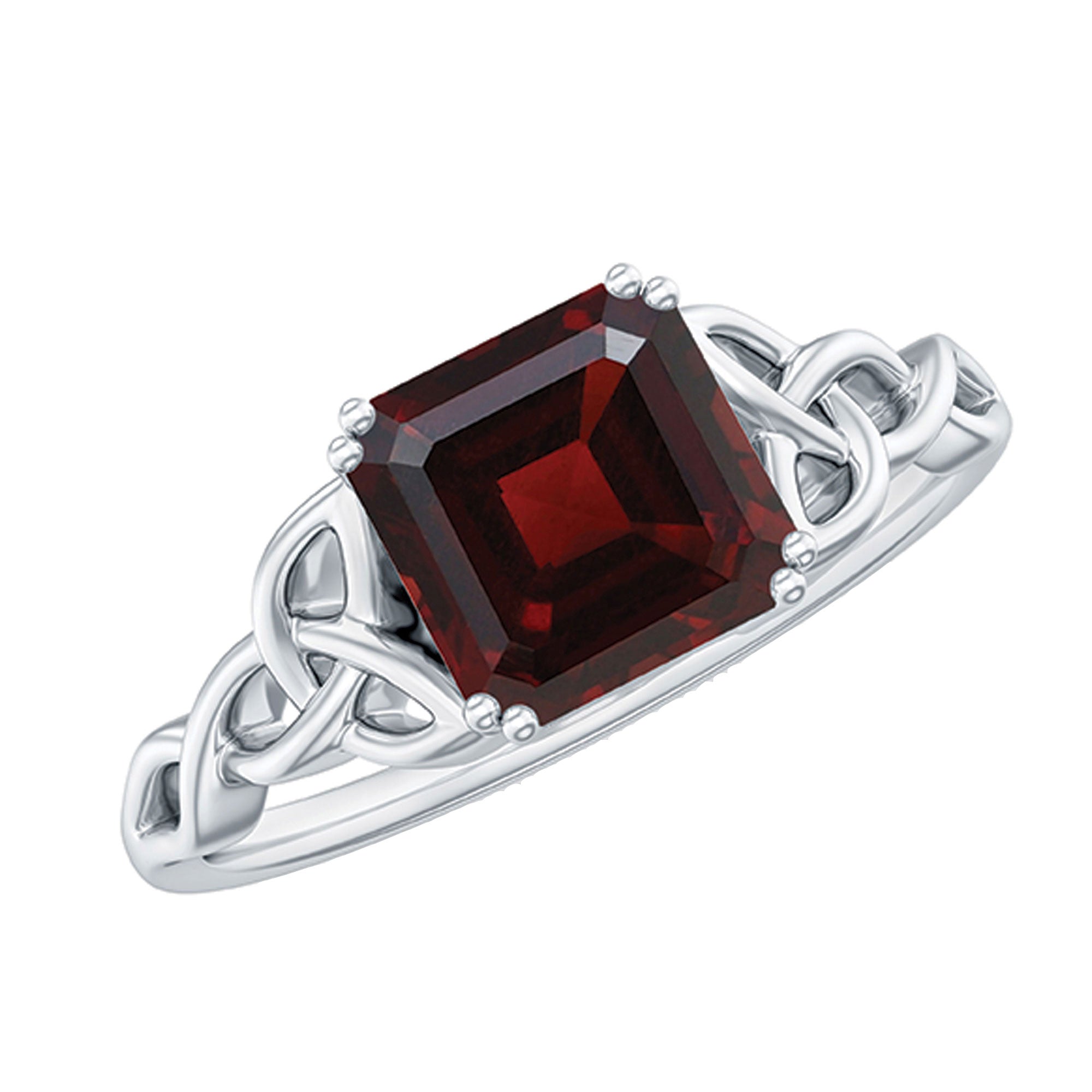 Natural Asscher Cut Garnet Knot Engagement Ring