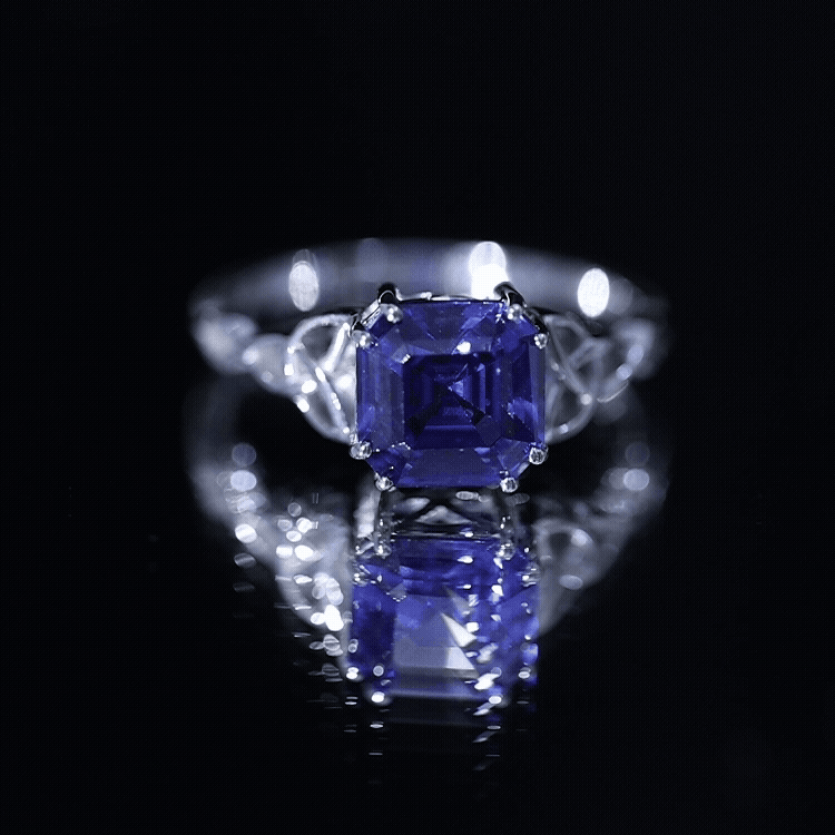 Certified 4 Carat Asscher Cut Lab Created Blue Sapphire Celtic Knot Engagement Ring AAAA - Rosec Jewels