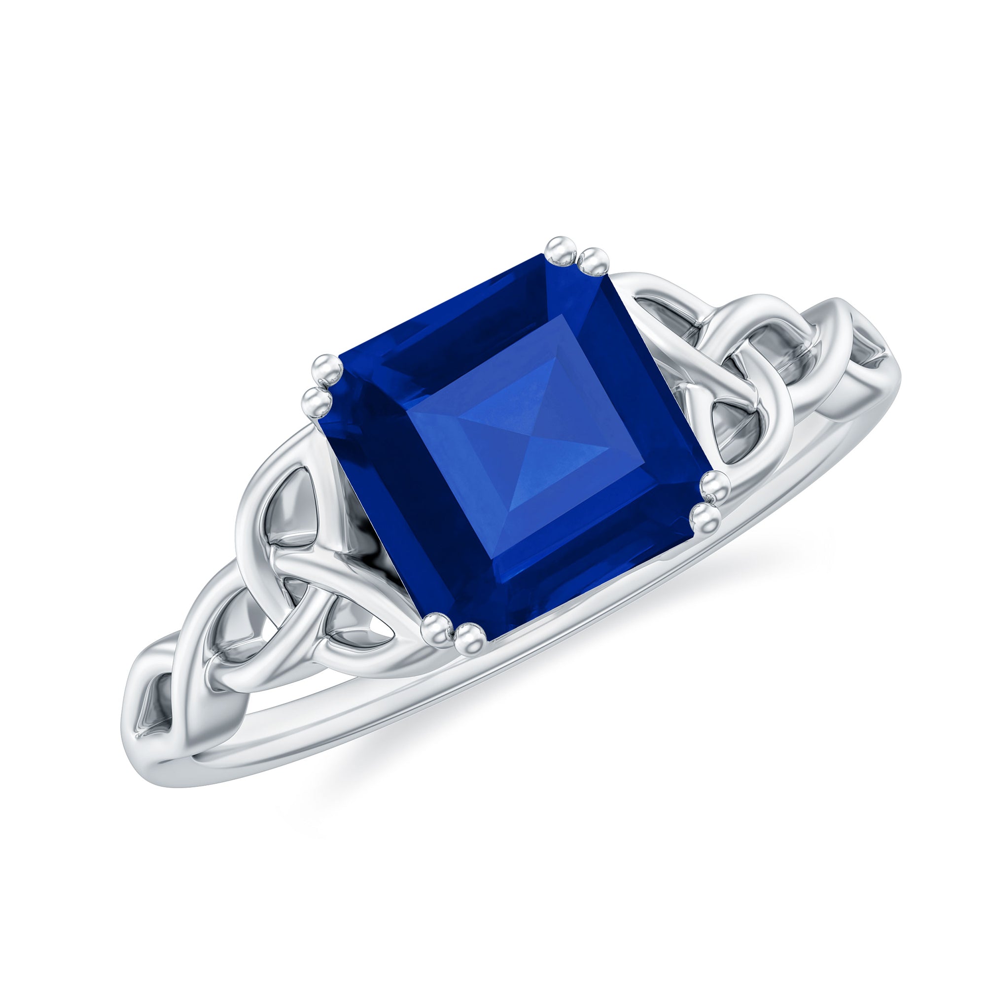 Certified 4 Carat Asscher Cut Lab Created Blue Sapphire Celtic Knot Engagement Ring AAAA - Rosec Jewels