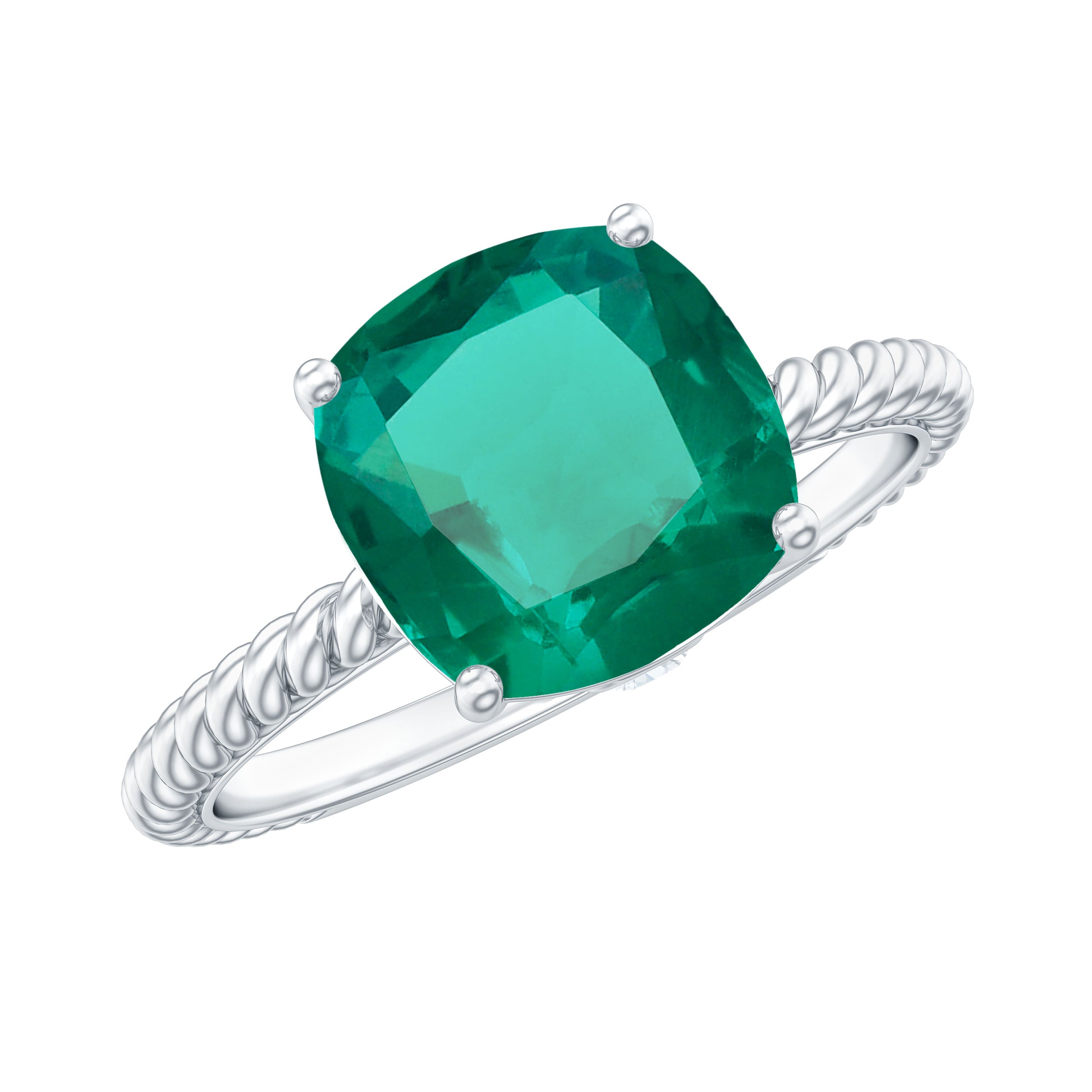 Certified 8 mm Cushion Cut Lab Grown Emerald Ring for Engagement