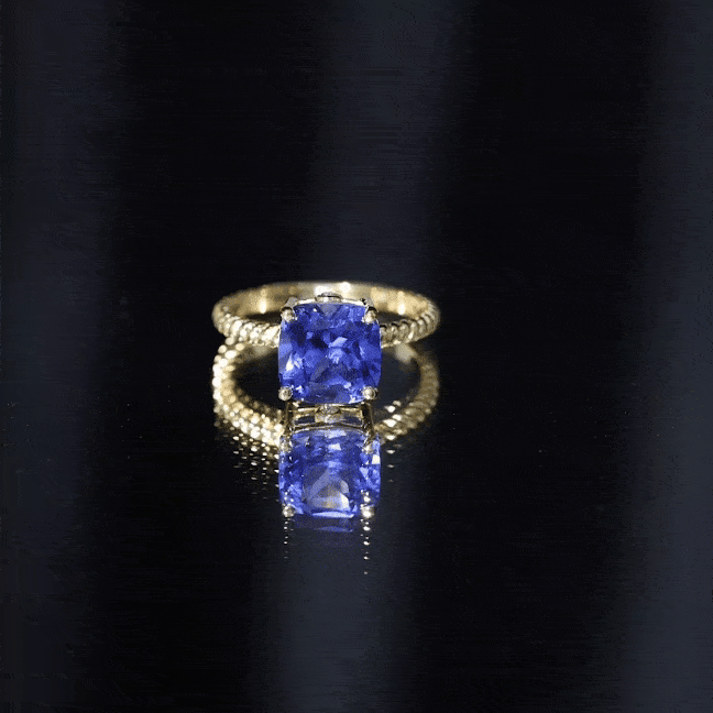 2.7 Carat Cushion Cut Lab Created Blue Sapphire Solitaire Engagement Ring AAAA - Rosec Jewels