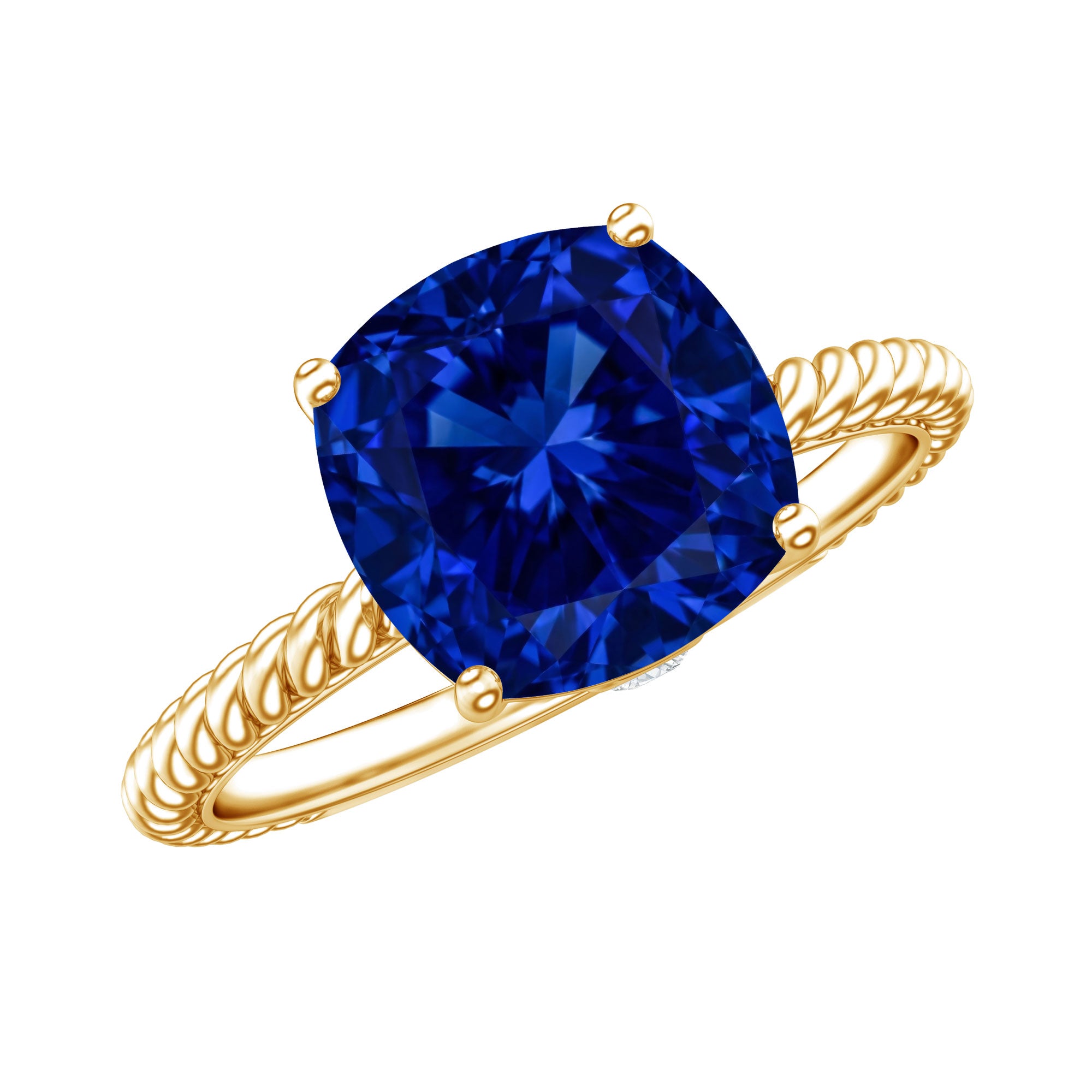 2.7 Carat Cushion Cut Lab Created Blue Sapphire Solitaire Engagement Ring AAAA - Rosec Jewels