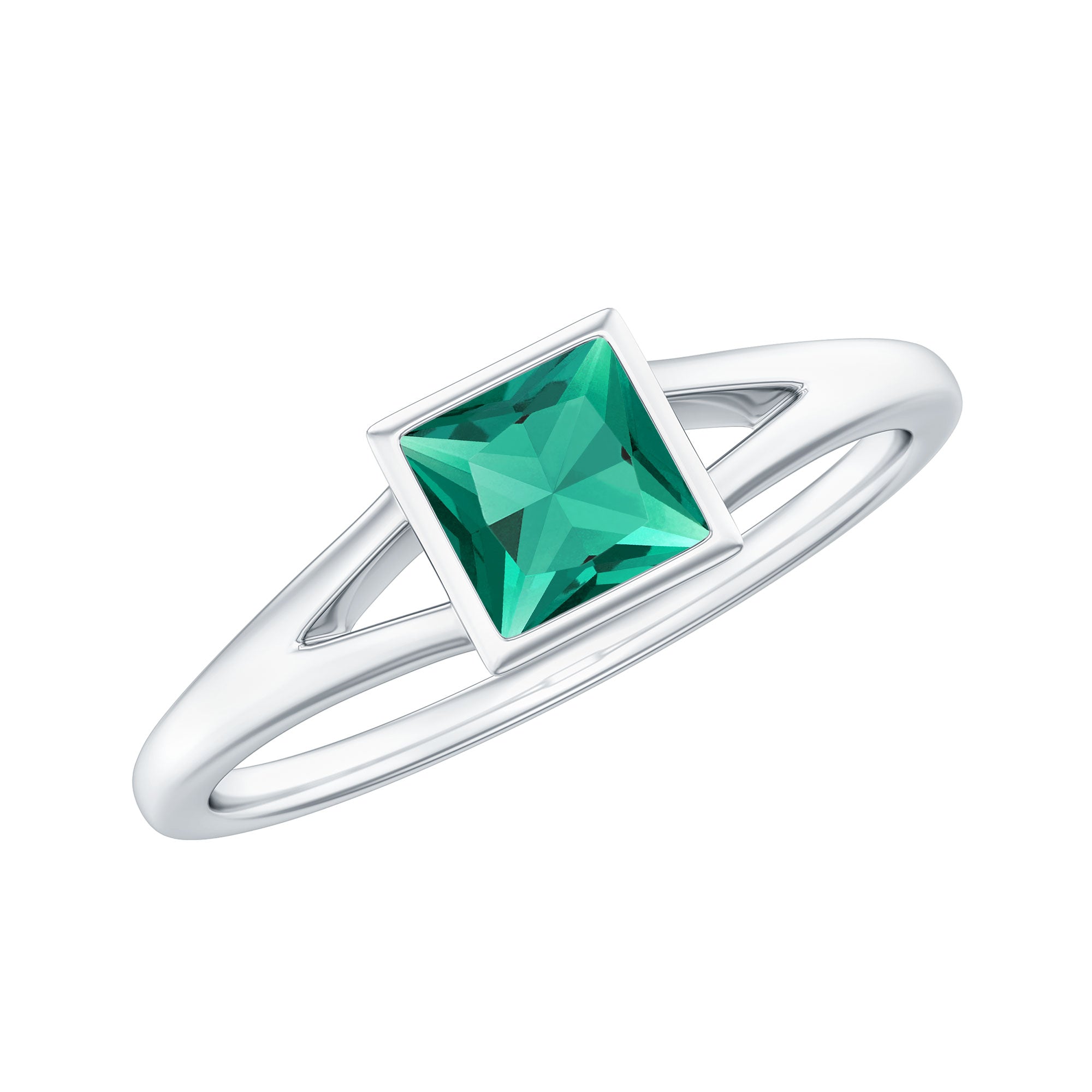 5mm Princess Cut Lab Grown Emerald Solitaire Ring with Split Shank