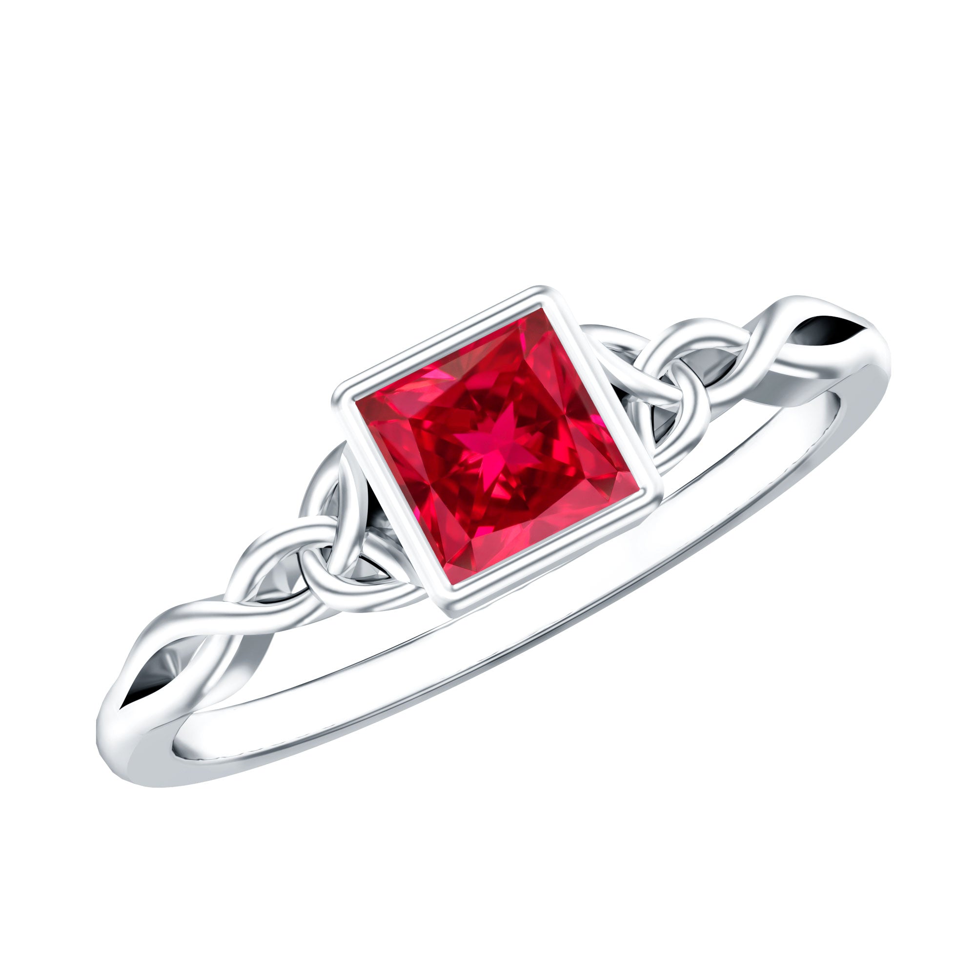 Certified 1.5 Carat Lab Grown Ruby Princess Cut Promise Ring with Celtic Knot AAAA - Rosec Jewels